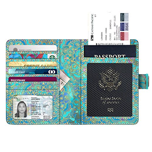Fintie Passport Holder Cover Case, Premium Vegan Leather RFID Blocking Travel Wallet with Snap Closure, Shades of Blue - Image 3