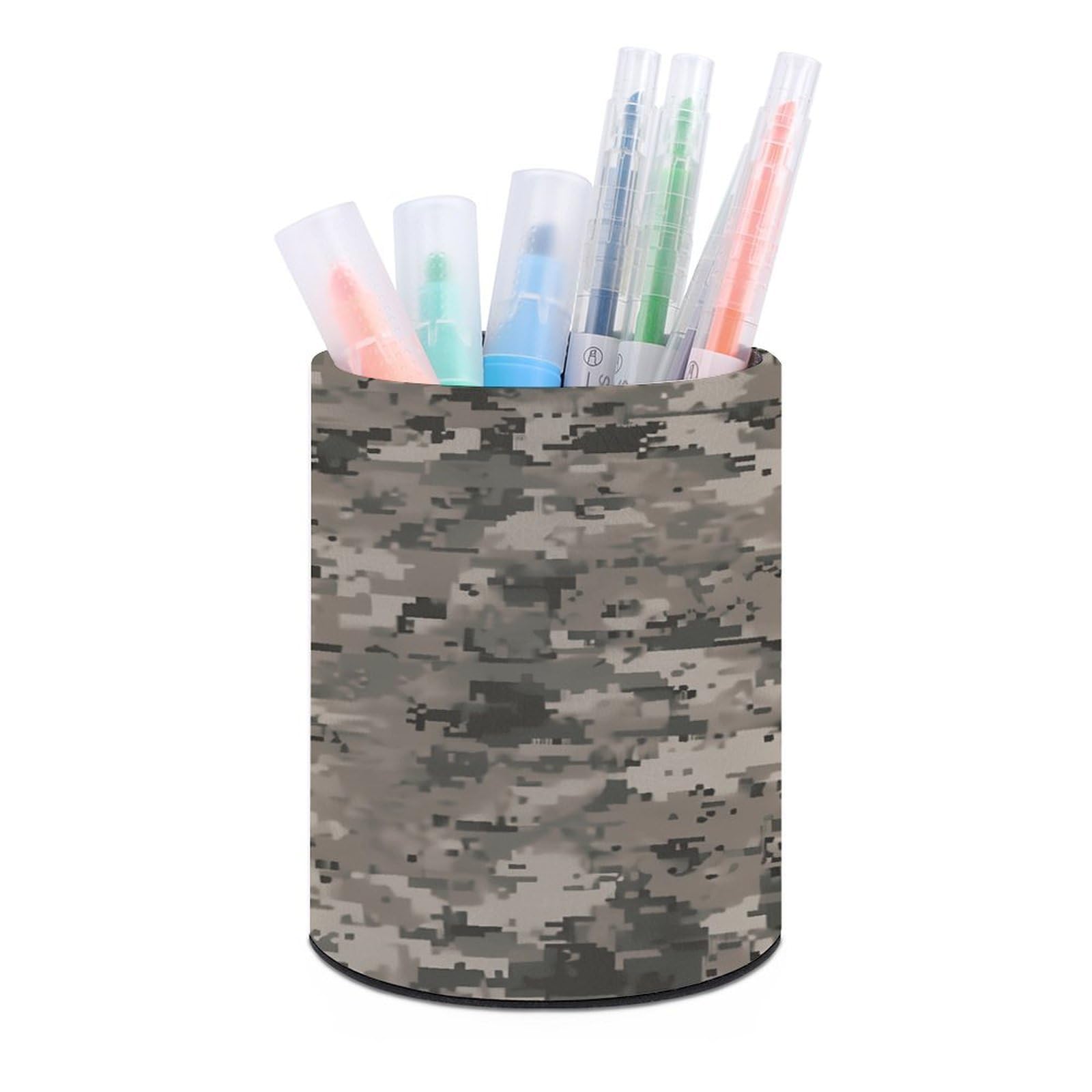 VstaDank Army Digital Camouflage Pen Holder PU Leather Pencil Cup Minimalist Desk Pencil Holder Round Make Up Brush Organizers For Office Dorm Room&Vanity Desk Accessories