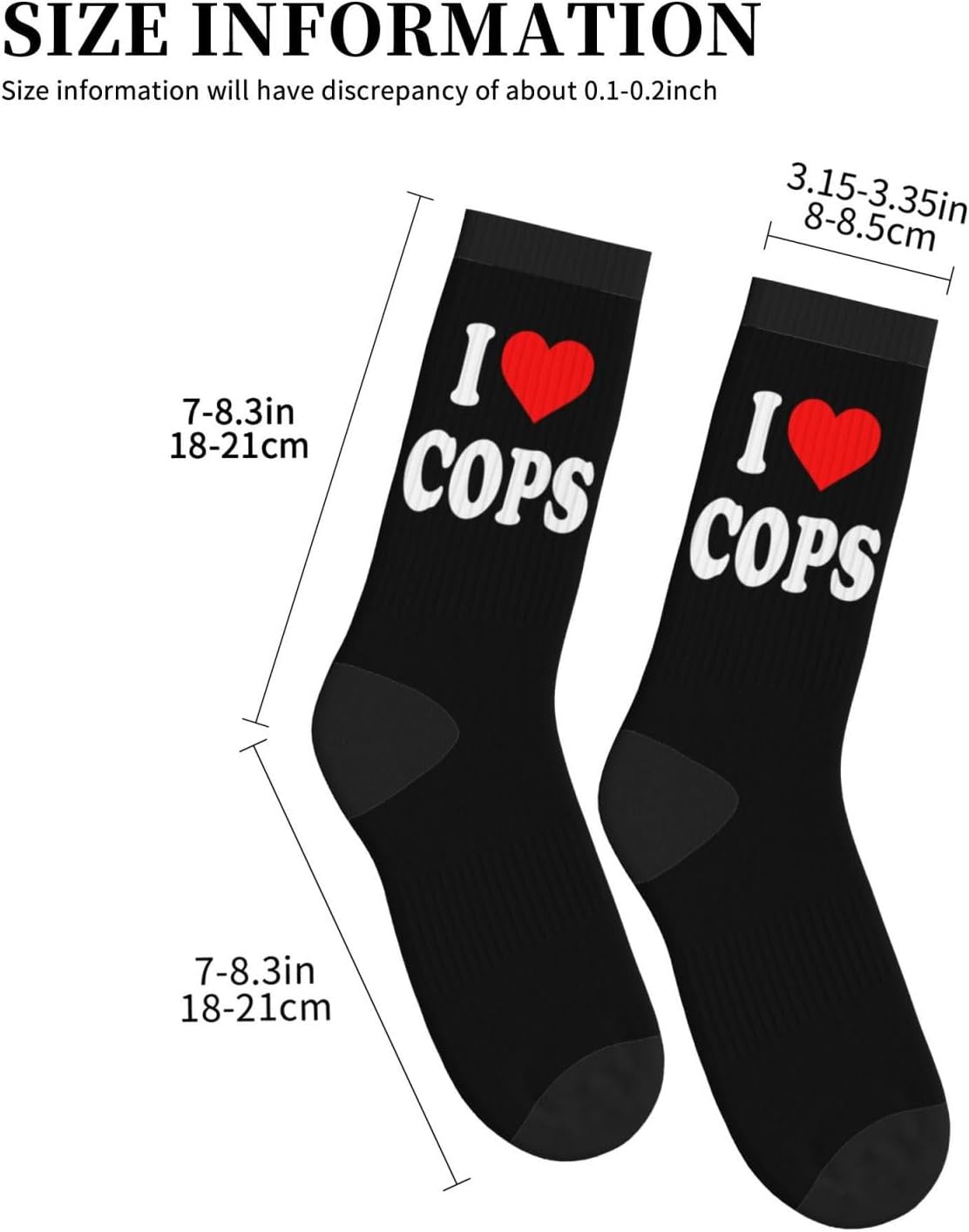 I-Love-Cops I-Heart-Cops Crew Socks For Adult Funny Novelty Gag Gift Mid Calf Sock
