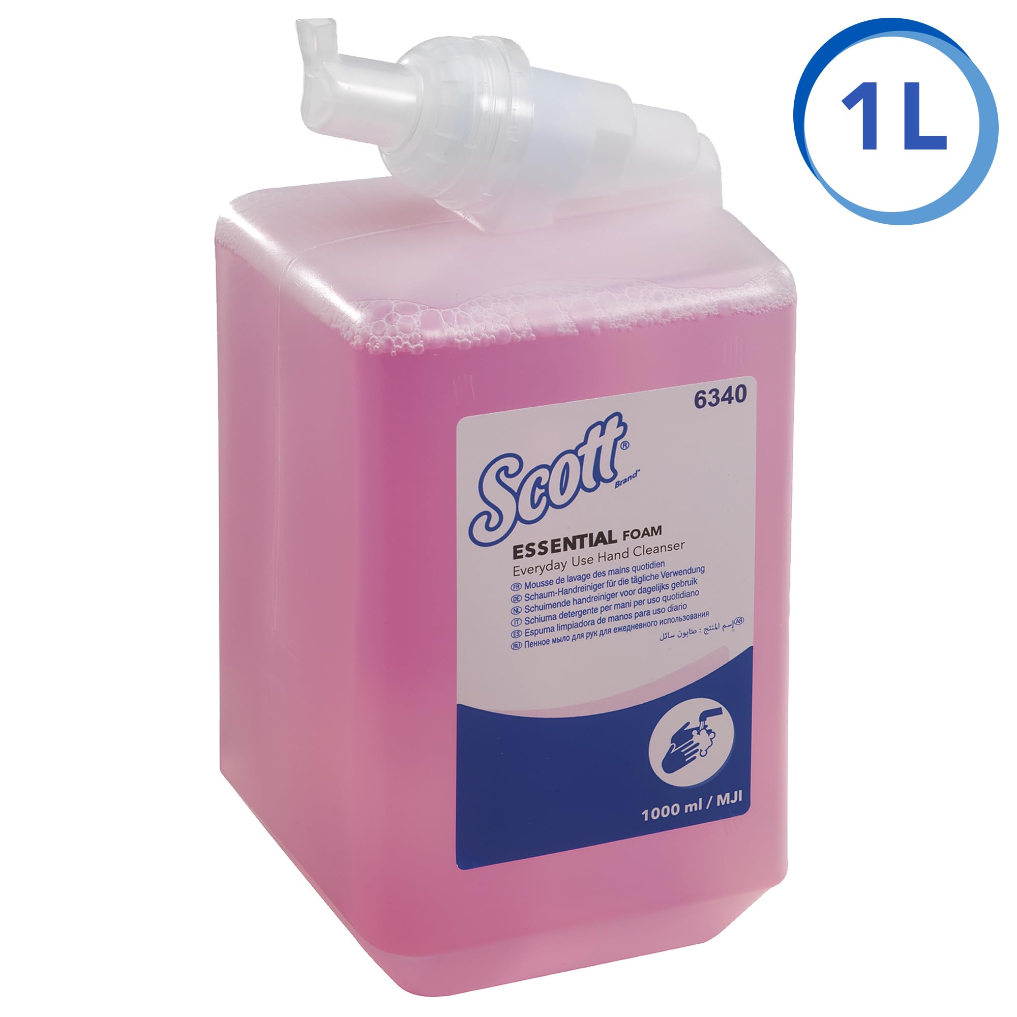 Scott® Essential™ 6340 Mousse Lavante pour les Mains 6340, Mousse Rose Parfumée, Lavage Fréquent, 6 Recharges x 1 Litre (6 Litres au Total)
