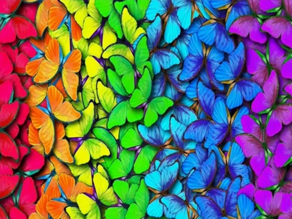Renqidian Pre Printed Cross Stitch Kits Colorful Butterflies 11CT Stamped Embroidery Kit DIY Needlework Art for Adults Beginners Home Decor（40x50 cm）