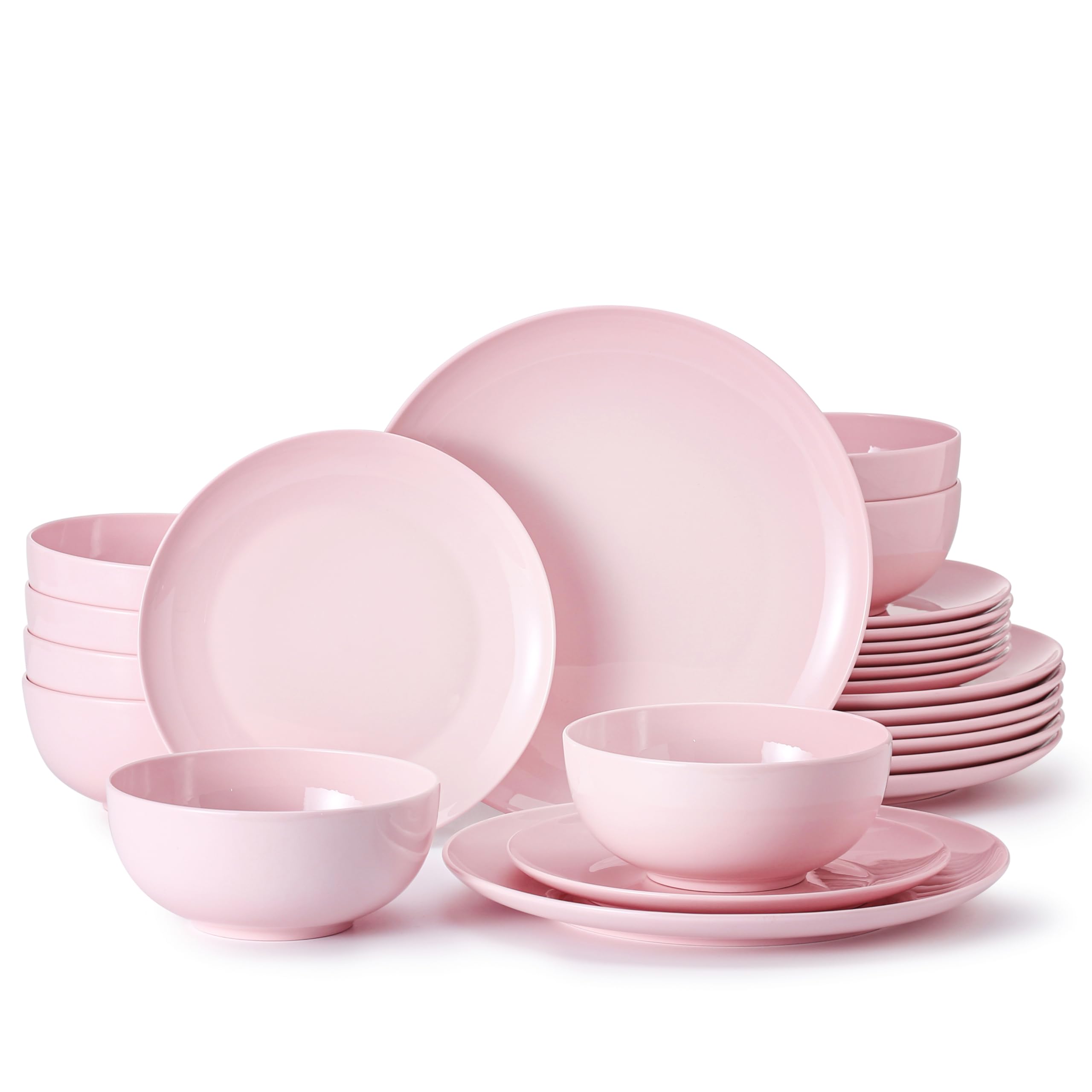 HIKAA Geschirrset 8 Personen, 24-Teiligs Knochenporzellan Geschirr Set, Teller Set Mikrowellen und Spülmaschinenfest, Tafelservice für Zuhause, Hochzeiten, Kombiservice Leicht und Langlebig (Rosa)