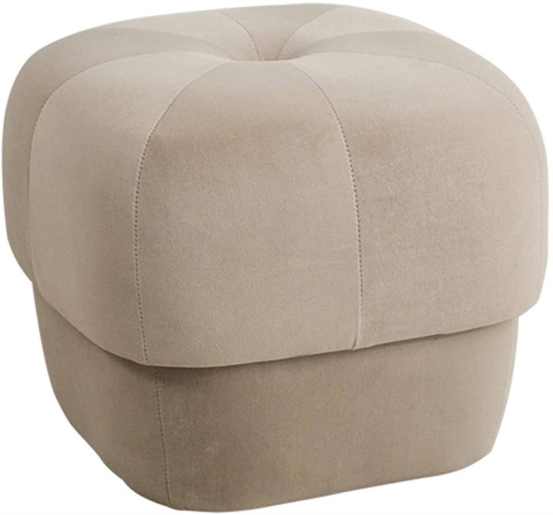 OAkitaSoft Tufted Stool, Fine Brushed Upholstered Footstool Small Pouffe Change Shoe Bench Solid Wood Dressing Stool for Bedroom, Living Room, Office,Green,L (Beige Small)