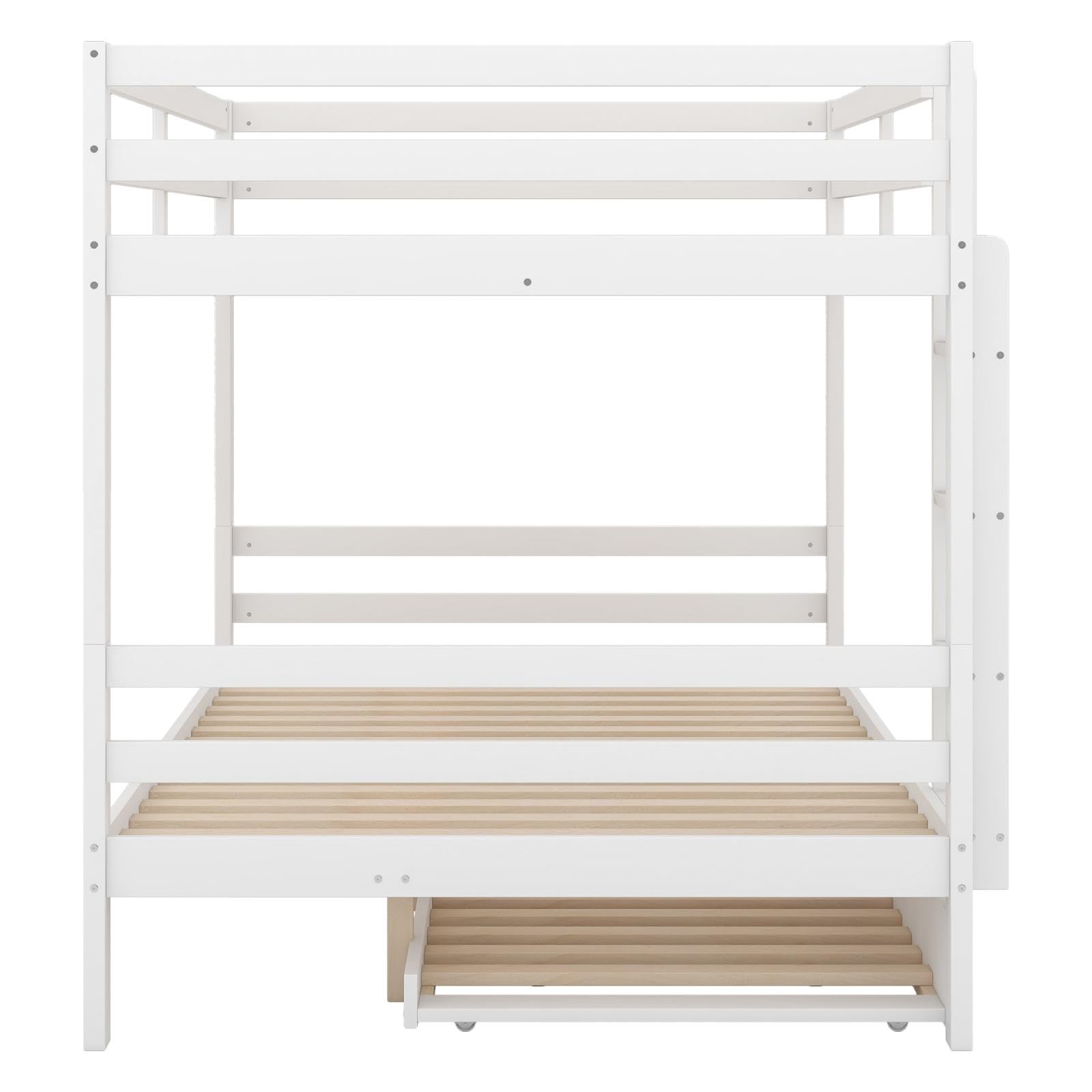 Sweiko Lits superposés 140 * 200cm, Lits pour Enfants avec Lits escamotables, Cadres de lit avec Garde-Corps Hauts, escaliers Stables,White