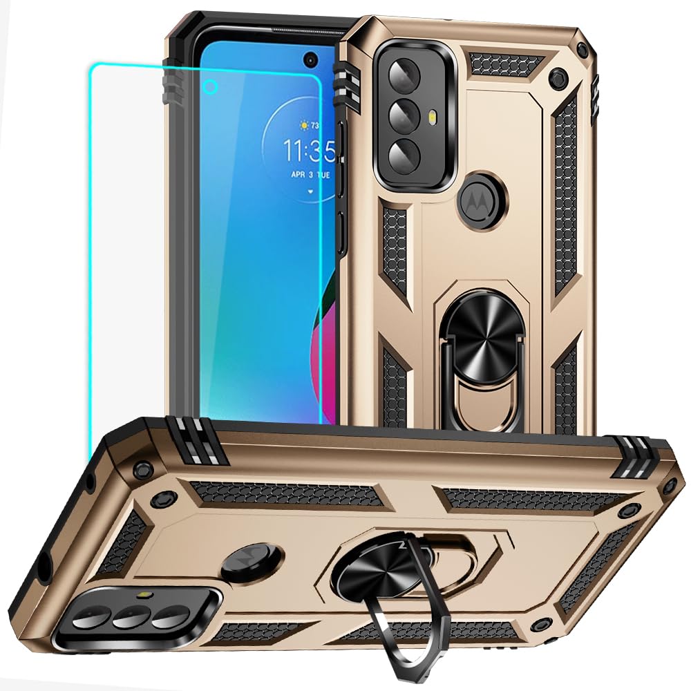 Yiakeng for Moto G Play 2023 Case, Moto G Play 2023 Phone Case with HD Screen Protector, Military Grade Protective Cases with Ring for Moto G Play