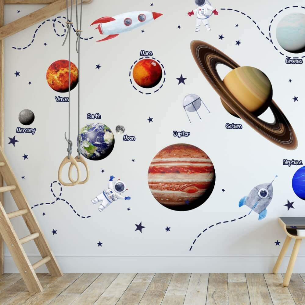 INSPIO Stickers muraux - Espace (N.2 - Planètes + étoiles et accessoires blancs)