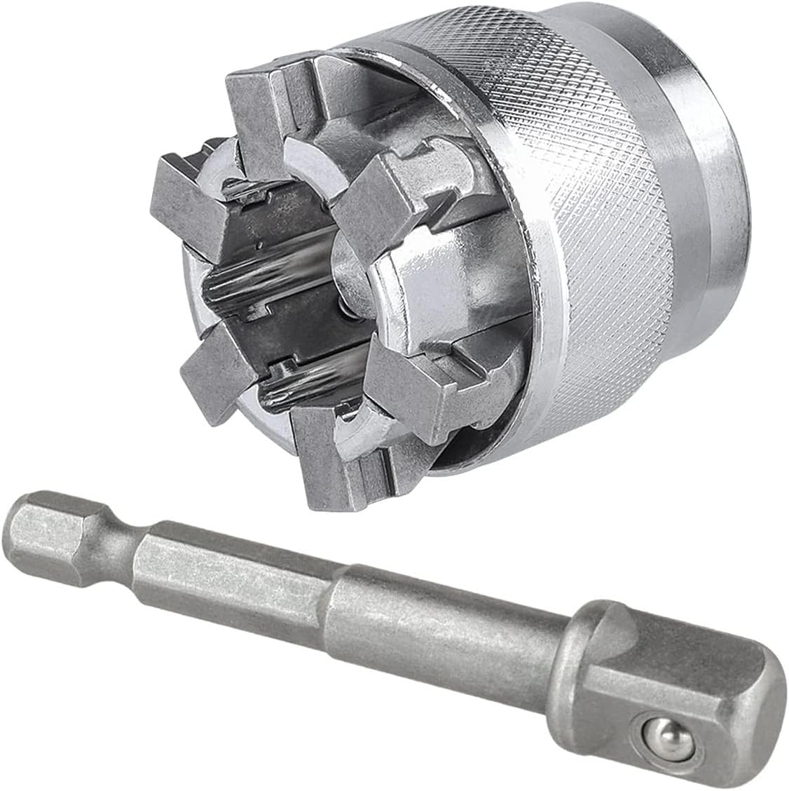 Adjustable Socket Wrench 10-19 Mm Steel With Knurled Grip For Electric Drill And Removing Damaged Nuts And Bolts, Silver(1)