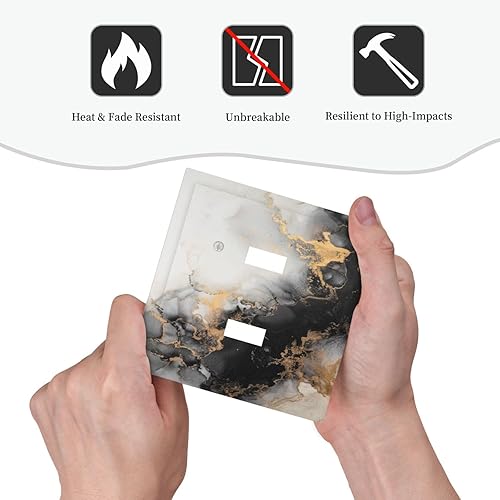 Miniatura 6 de Placa de pared de doble palanca de mármol abstracto de 2 cuadras, placa frontal eléctrica azul marino y dorado, placa frontal eléctrica para baño,