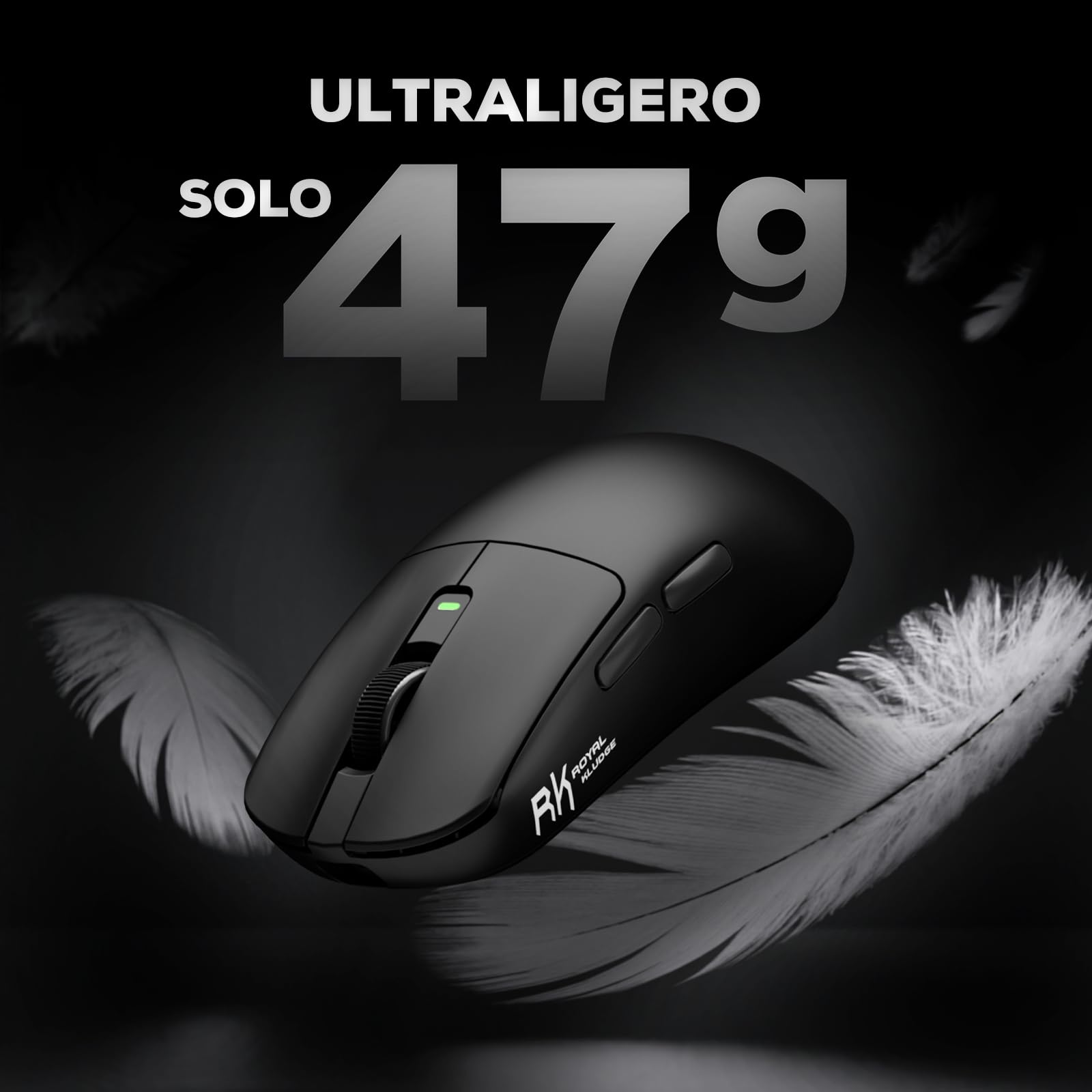 RK ROYAL KLUDGE M3 Ratón Gaming Inalámbrico Ultraligero 47g, PAW3950 Sensor 42000 dpi, 8K Wireless Mouse BT/2.4G/USB, 5 Botones Programables, Diseño Ergonómico, Batería 650mAh para PC/Consolas, Negro