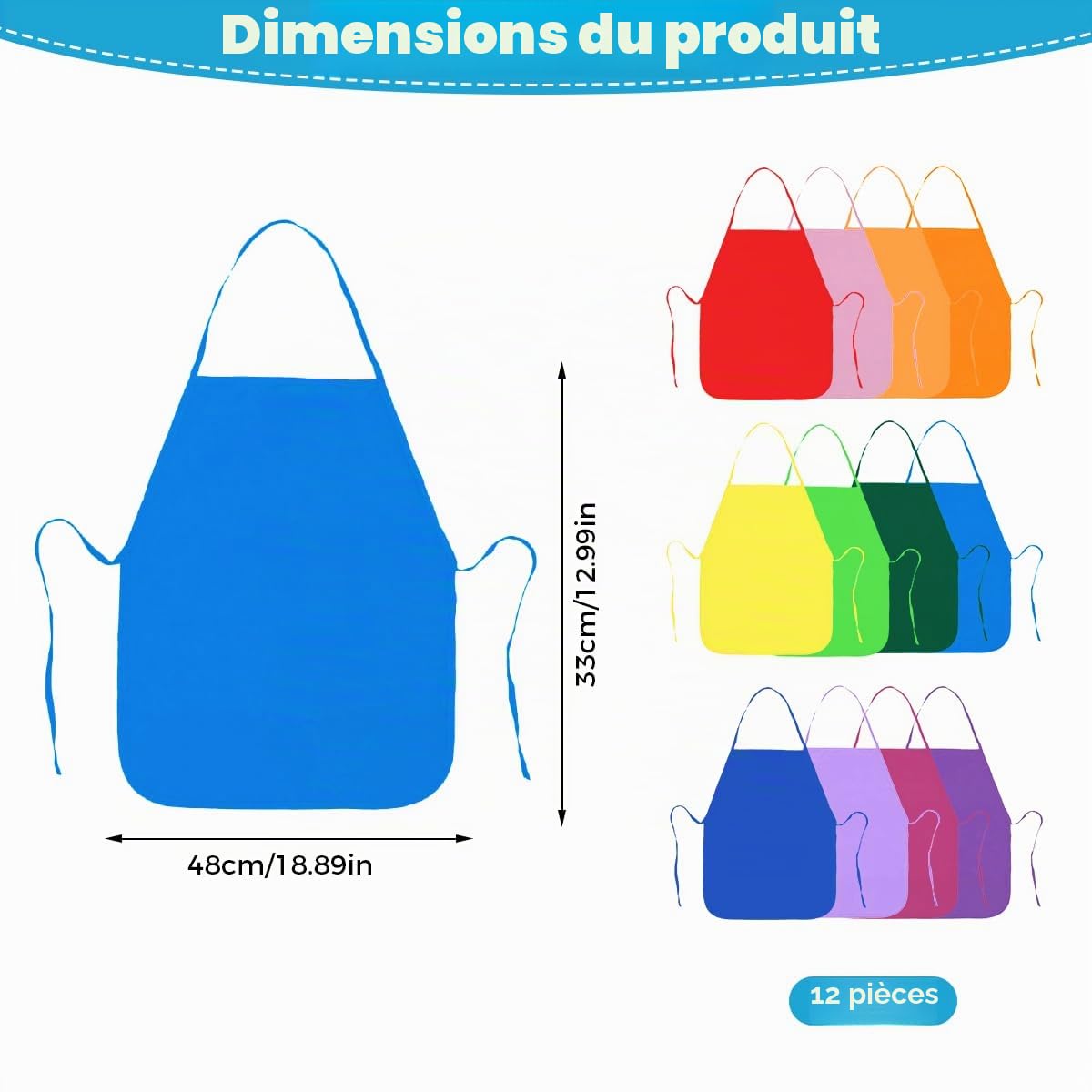 12 Pièces Tabliers de Peinture pour Enfants 2-9 Ans, 12 Couleurs | Children's Painting Apron, Tissu non Tissé, Jardinage Blouse pour la Pâtisserie, Les Travaux Manuels, Léger et Respirant