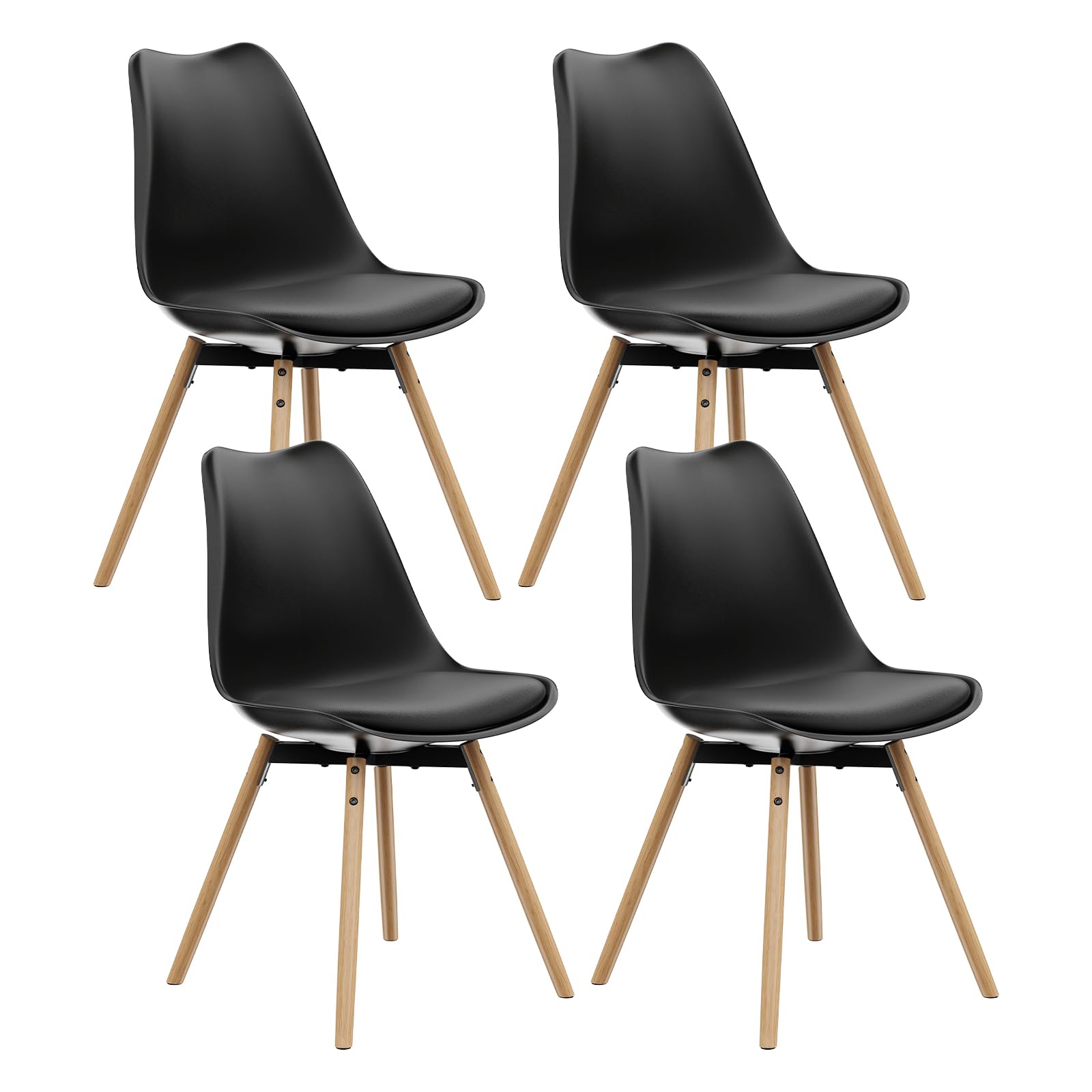 buybyroom Stühle Esszimmer 4er Set, Esszimmerstuhl Stuhl Esszimmer Essstühle für Küche Wohnzimmer Schlafzimmer Konferenzzimmer, Gepolstert Schalenstuhl Buche, Bequem und Einfach zu Reinigen, Schwarz