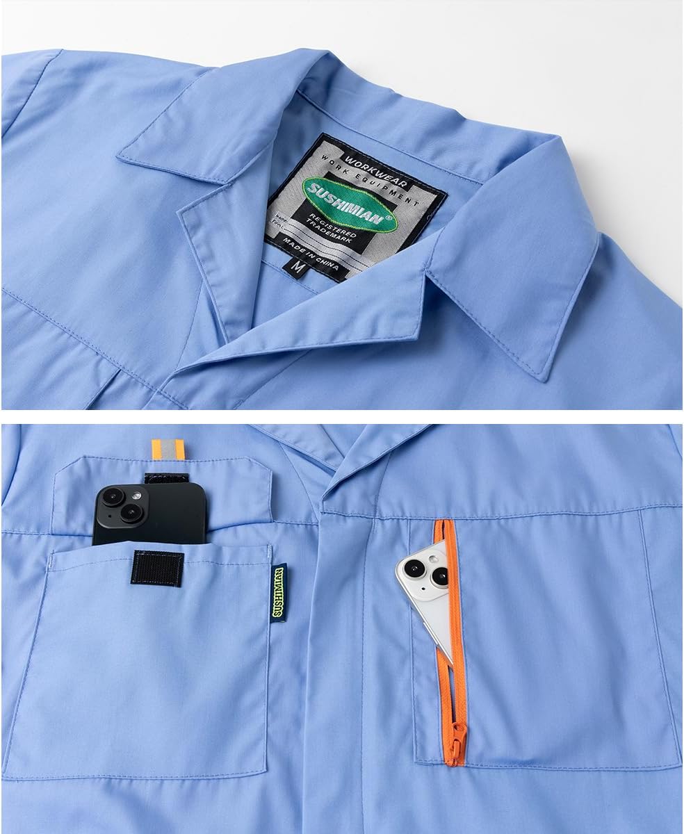 Mens Short Sleeve Coveralls Work Mechanics Jumpsuit Summer Overall Work Suit Breathable Crawl Suit Coverall