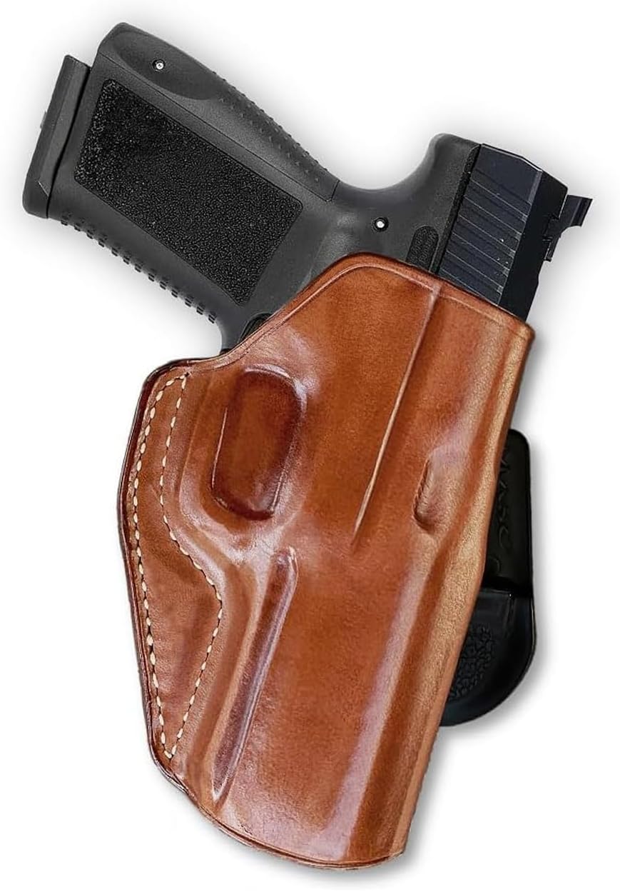 Premium Leather OWB Paddle Holster Open Top Fits Canik TP9 SF 9mm 4.46'', Right Hand Draw, Brown Color #1407#