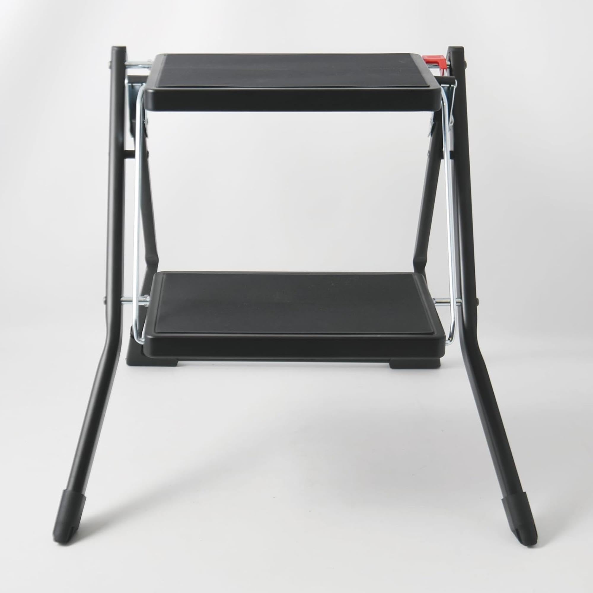 Well Home Escalera Plegable de 2 Peldaños en Acero de Color Negro, Antideslizante y Ligera