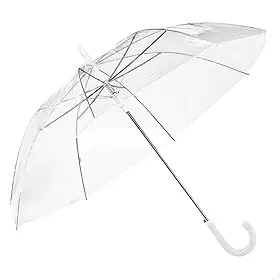 Guarda-Chuva Transparente com Cabo Curvo Branco, Estilo Bolha, PVC, para Chuva