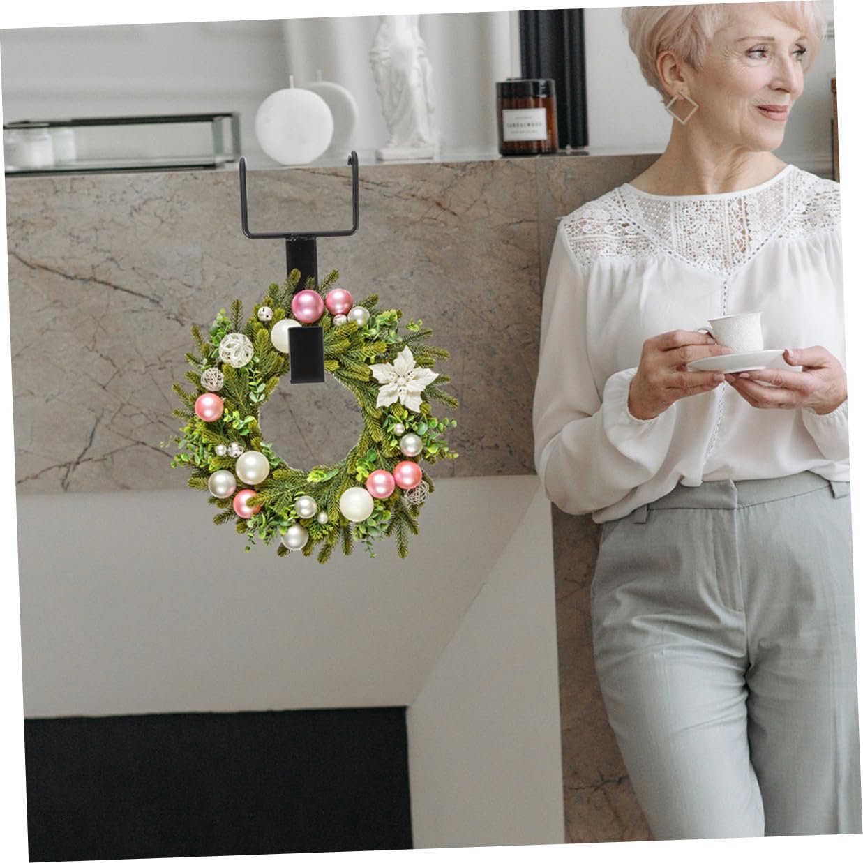 4pcs Black Iron Door Hanger Hooks for Front Door Wreaths and Garlands Over The Wreath Hangers for Christmas Decorations