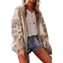 KevaMolly Womens Cardigan Sweater Sherpa Star Pattern Textured Sweater Cardigan with Pockets Casual Knit Coat