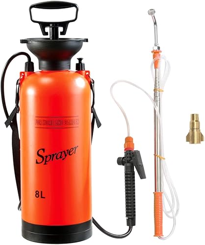 Pulverizador a presión de 2 galones para césped y jardín, con 2 tipos de modos de rociado, rocía 18 pies