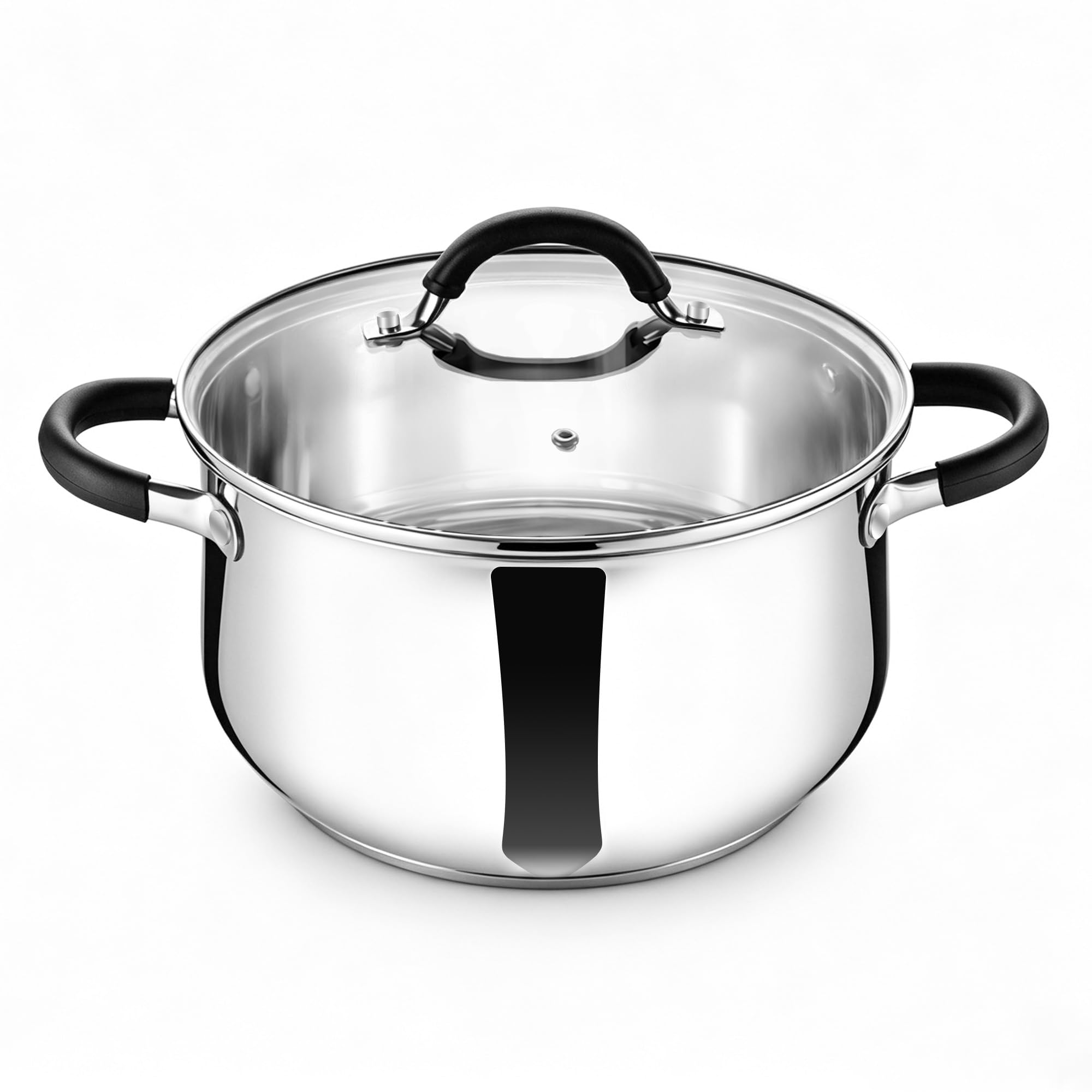 Herogo Stock Pot, 6L Stainless Steel Stockpot with Visible Lid, Deep Cooking Pot for Pasta Soup Stew, Fit For Induction/Gas/Electric/Ceramic, Tri-Ply Bottom Base & Heatproof Handle, Easy to Clean