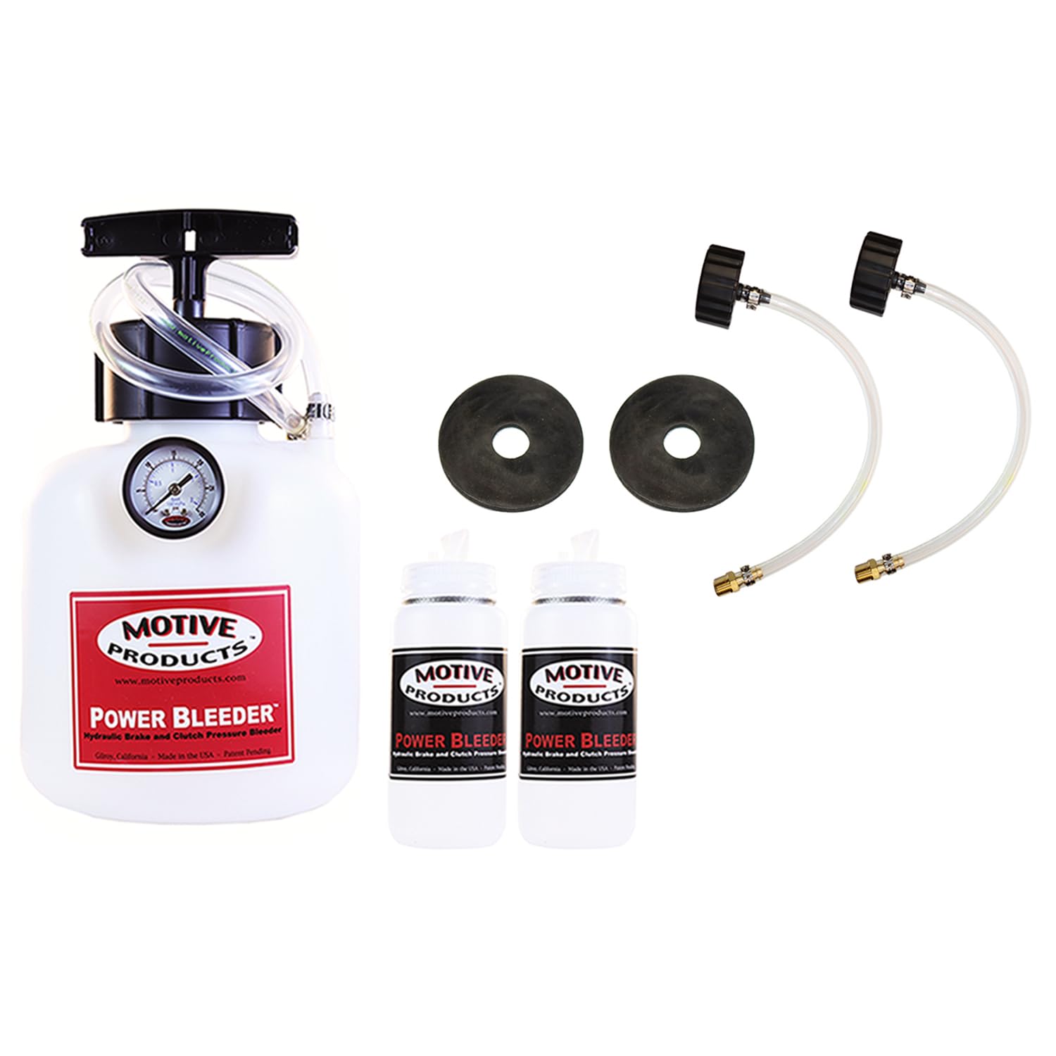 Motive ProductsBundle | 0100 European Kit with 2-Quart Power Bleeder Tank, Hose, and Extra European Adapter | 2 Catch Bottles 500mL Capacity Each