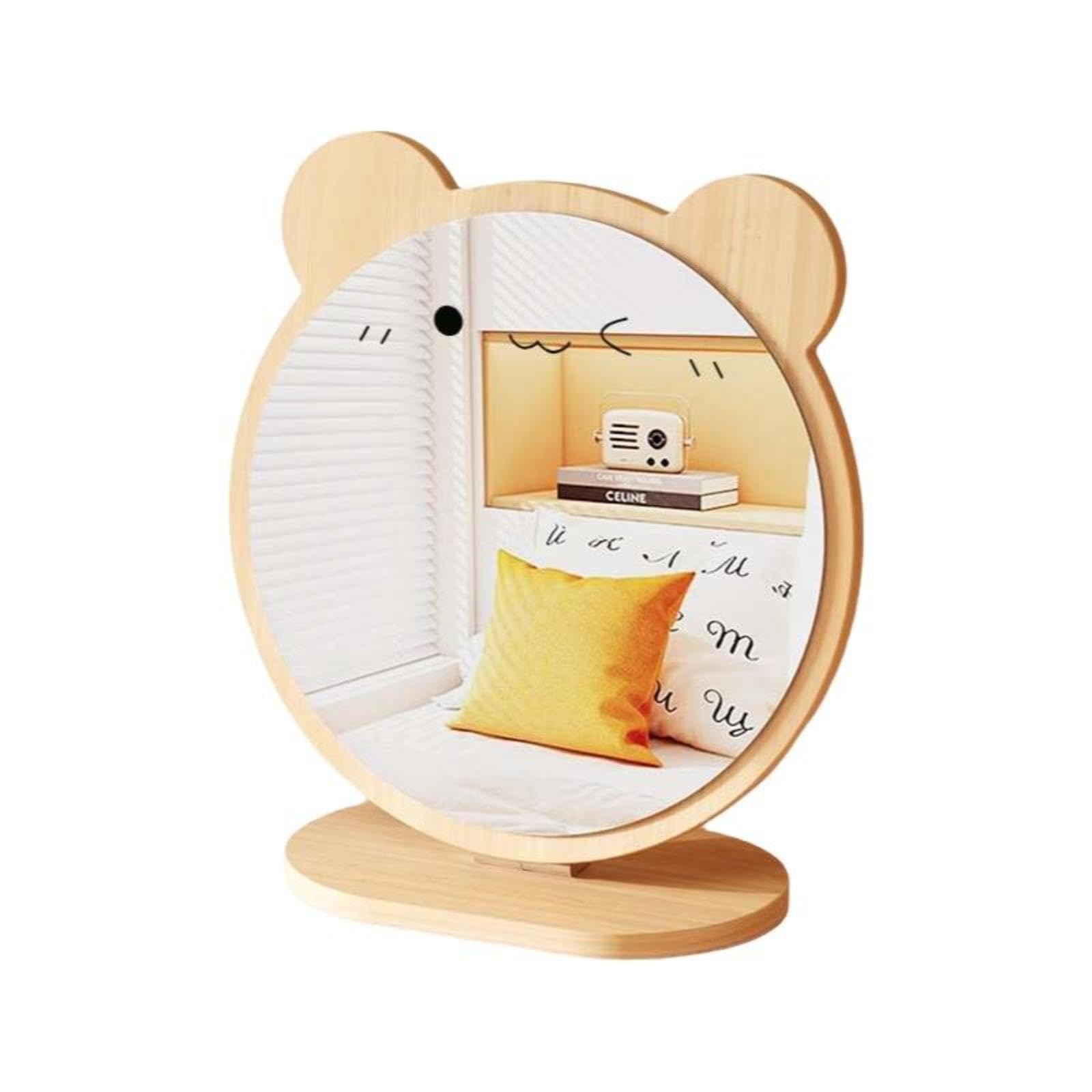 Wooden Makeup Mirror, Rectangular, 360° Rotating, Portable, Desktop, Home Cute Bear-image-41