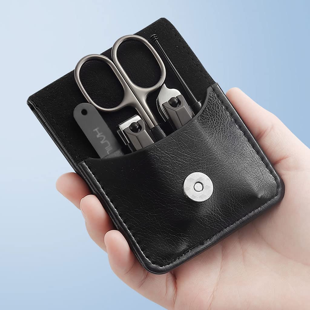 Juego de manicura, Juego de uñas, Juego de manicura de acero inoxidable de 5 piezas Juego de pedicura profesional for el hogar Juego de belleza de viaje portátil con estuche de cuero de PU portátil Ki