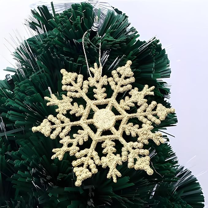 Christmas Snowflake Ornaments, Plastic Glitter Snow Flakes Ornaments Christmas Tree Pendant Snowflake For Christmas Tree Window Door Accessories,(Red 2pc,Golden2pc) 15.5