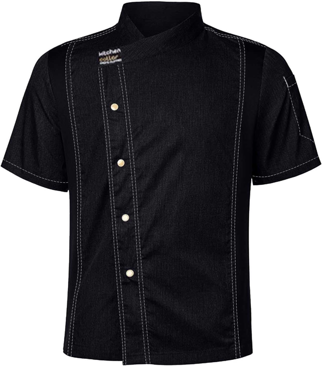 Polo Shirts for Men Chef Shirts for Men Women, Unisex Chef Coat Short Sleeves Solid Chef Jacket Hotel Restaurant Work Shirt Uniform Black