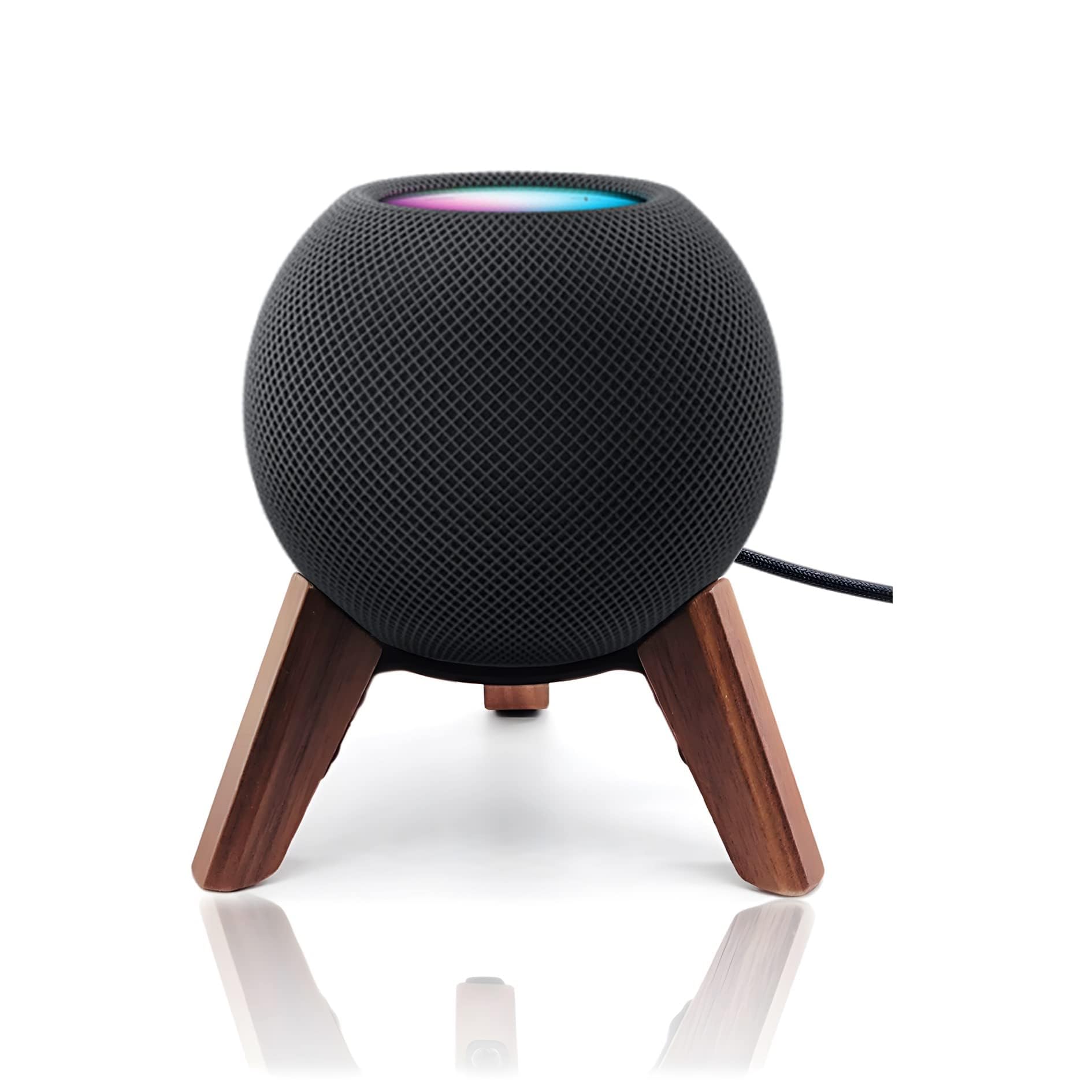 Azonee Real Wood Stand for HomePod Mini-Mid-Century Modern Style Wooden Dock, Wooden Holder Tripod with Metal Frame, Safe Stable Mount with Anti-Slip Silicone pad Protects Home pod Mini Speaker Well
