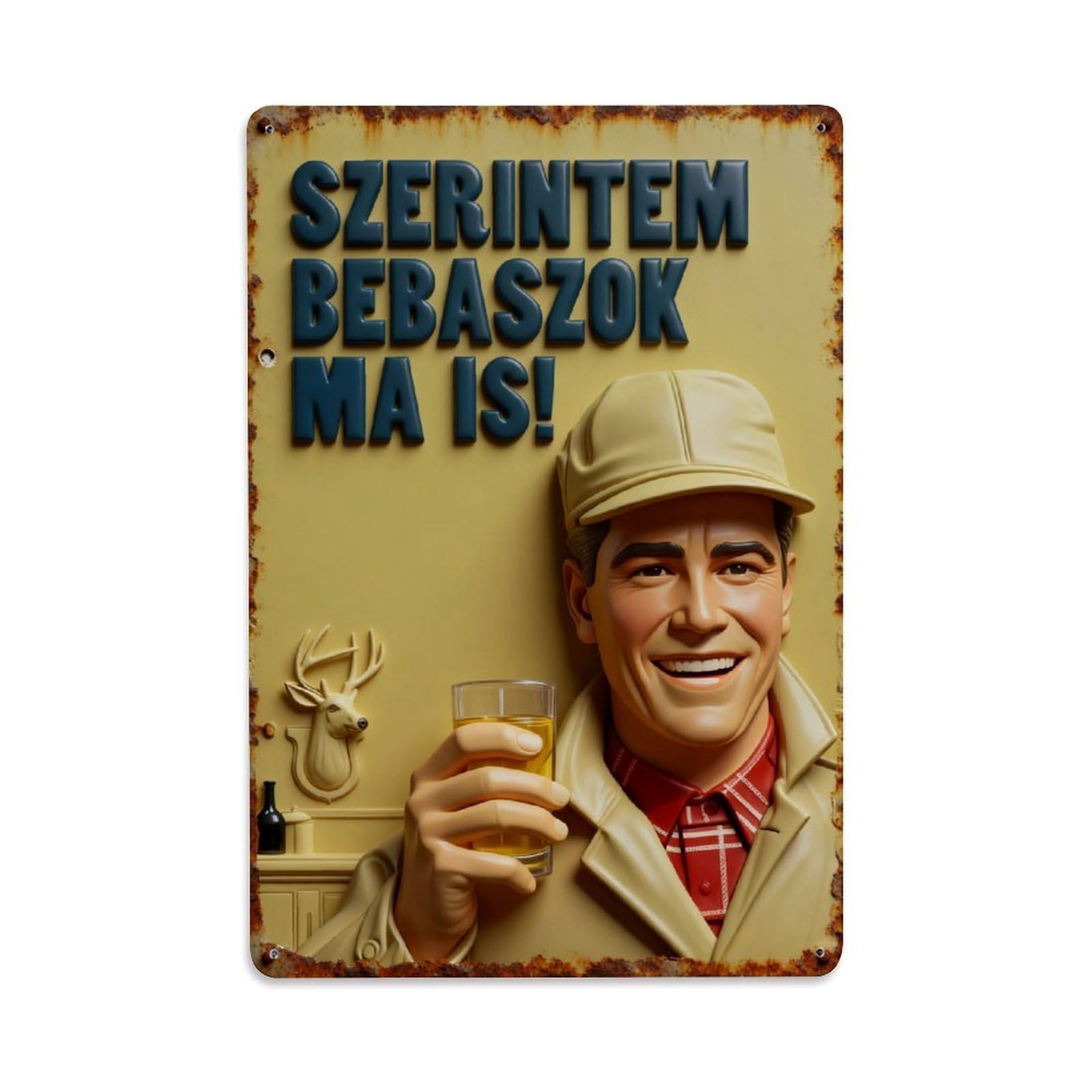 Man Holding Beer Glass Smiling Vintage Metal Tin Sign Retro Wall Decor, Bar Garage Cafe Kitchen Home Wall Art Poster Decoration 8x12inches