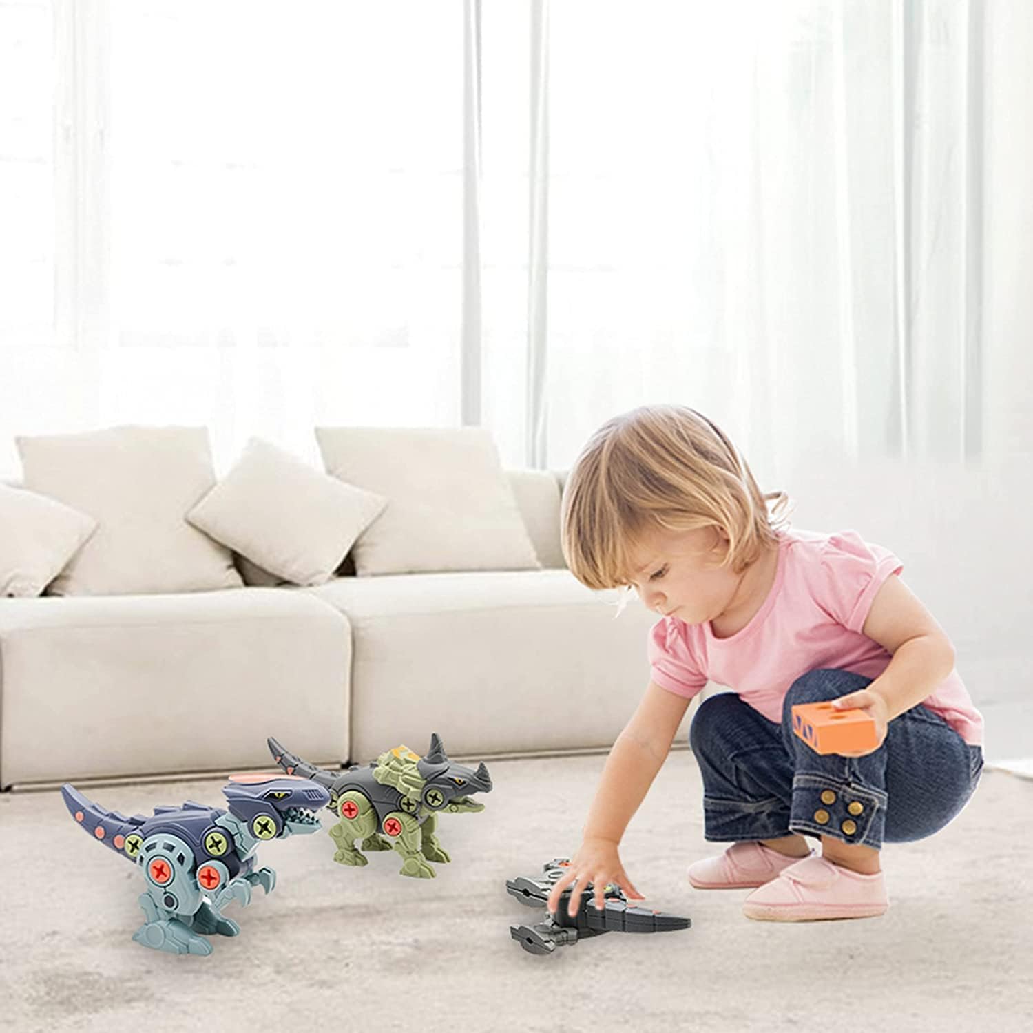 SKUVIZ Branded Take Apart Dinosaur Toys, Pack of 4 Dinosaurs with Screwdrivers, Dino Kids Building Learning Toys, STEM Toy for Boys and Girls, 3 4 5 6 7 8 Year (New 3 Dinosaurs with 2 Screw Driver) 4