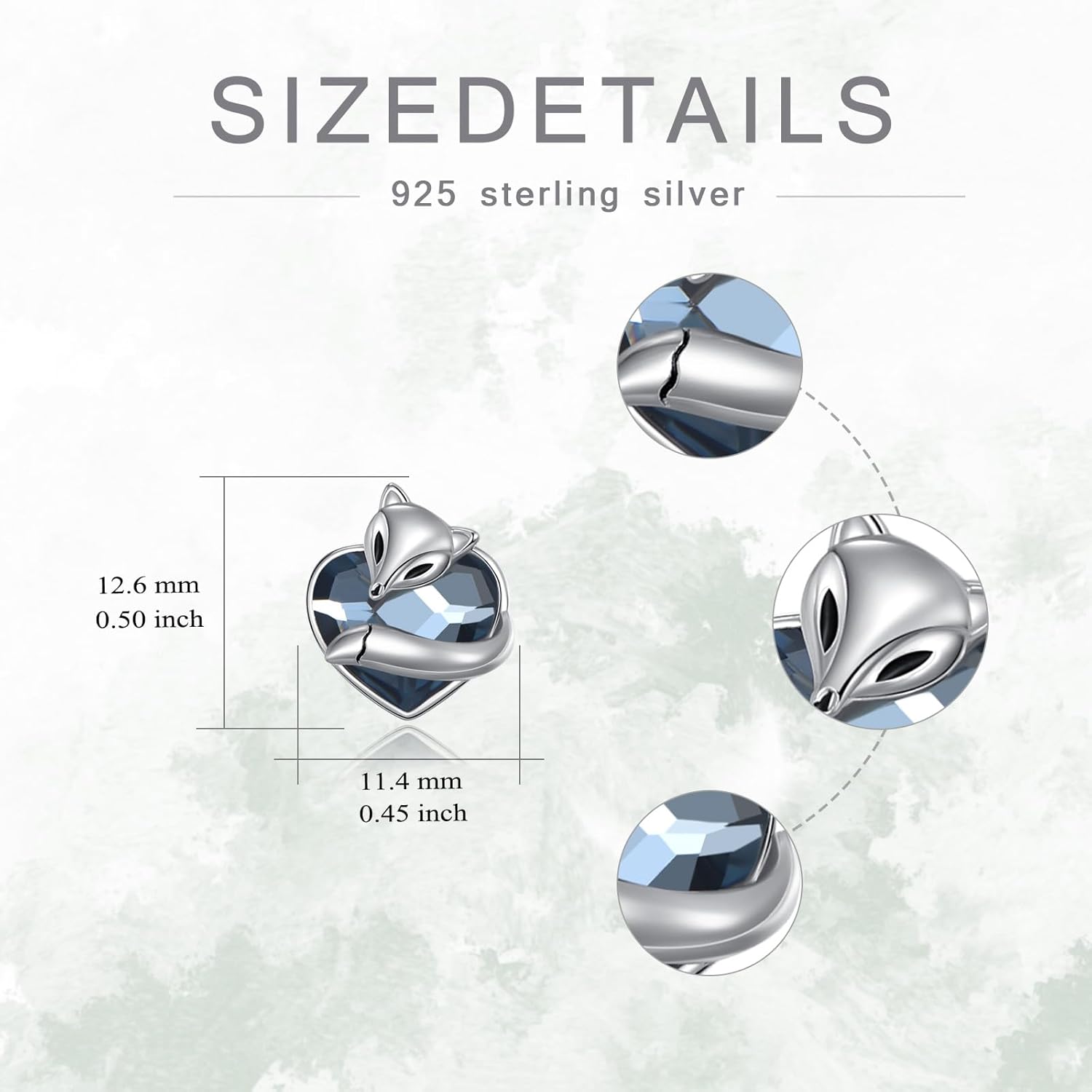 925 Sterling Silver Fox Studs Earrings with Blue Heart Crystal from Austria Fox Jewelry Gifts for Women - Image 4