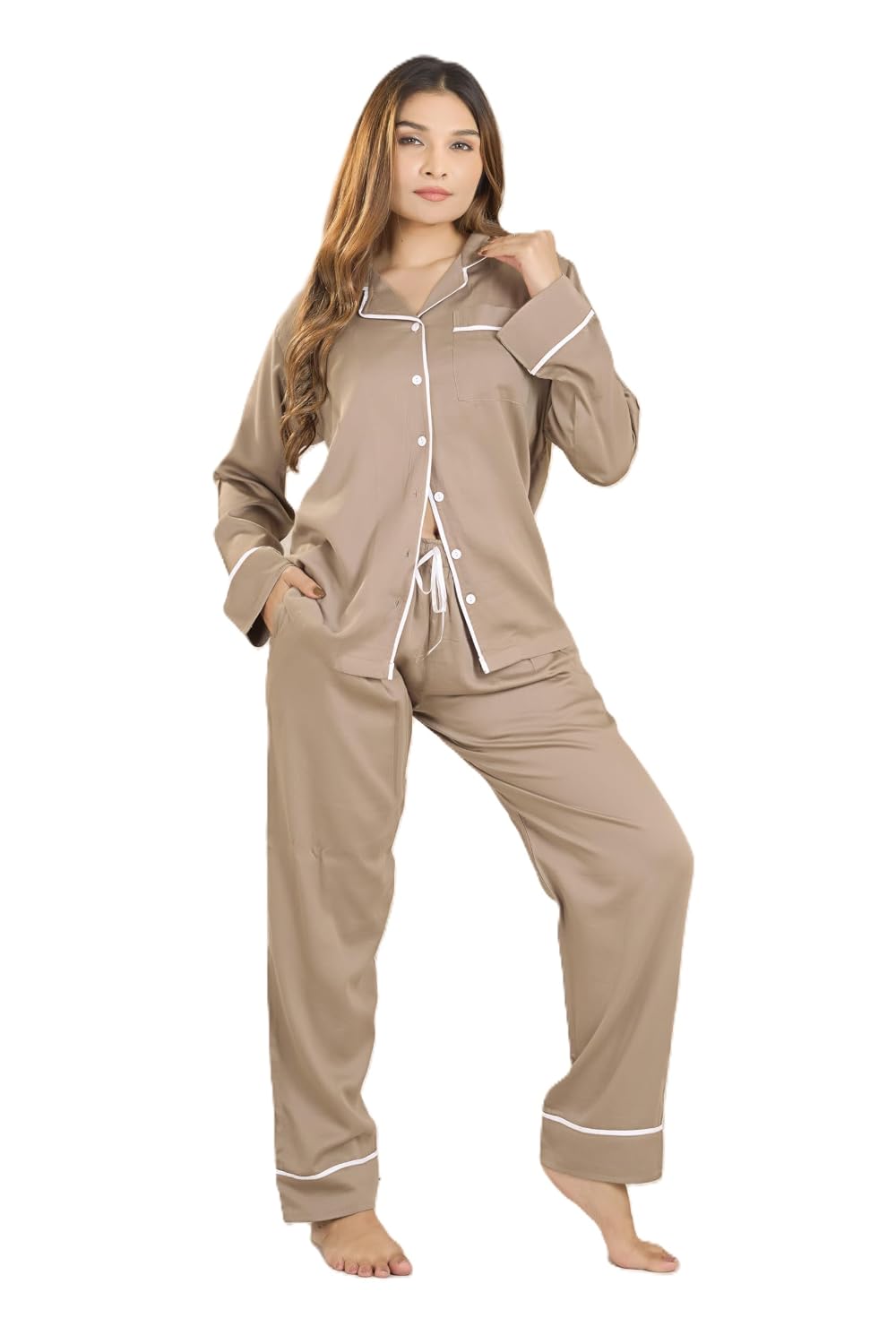 Women’s Bamboo Pajama Set with Top & Pants|| Bamboo Night Suit|| Lightweight Plain Set || Soft & Comfy Sleepwear for Girls & Women ||Neem Finish|| Anti-Microbial