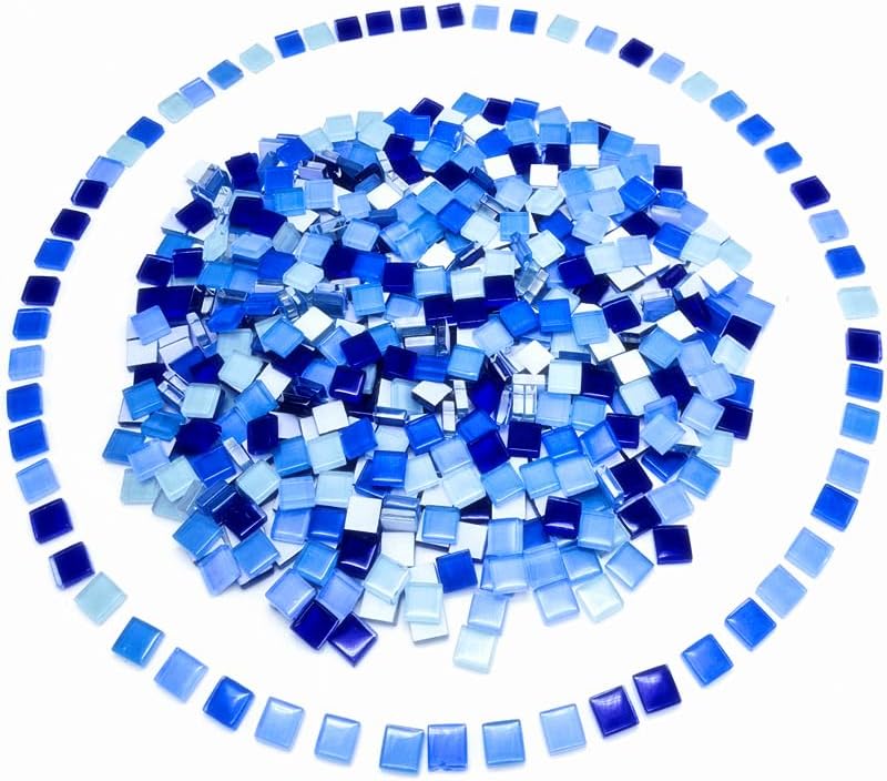 Bulk Crystal Mosaic Tiles, Assorted Color Opaque Mosaic Glass Crafts Supplies Handmade Crafts for DIY Picture Coaster Home Kitchen Bathroom Mosaic Decoration(0.4x0.4 inch,Blue Series)