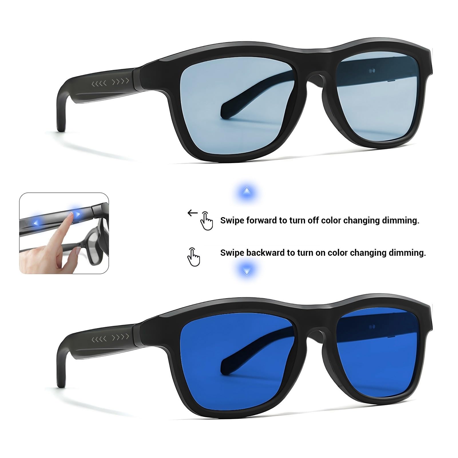 Lunettes intelligentes AI, Bluetooth, traduction en temps réel, lunettes de soleil avec lentille bleue pour l'enseignement en voyage