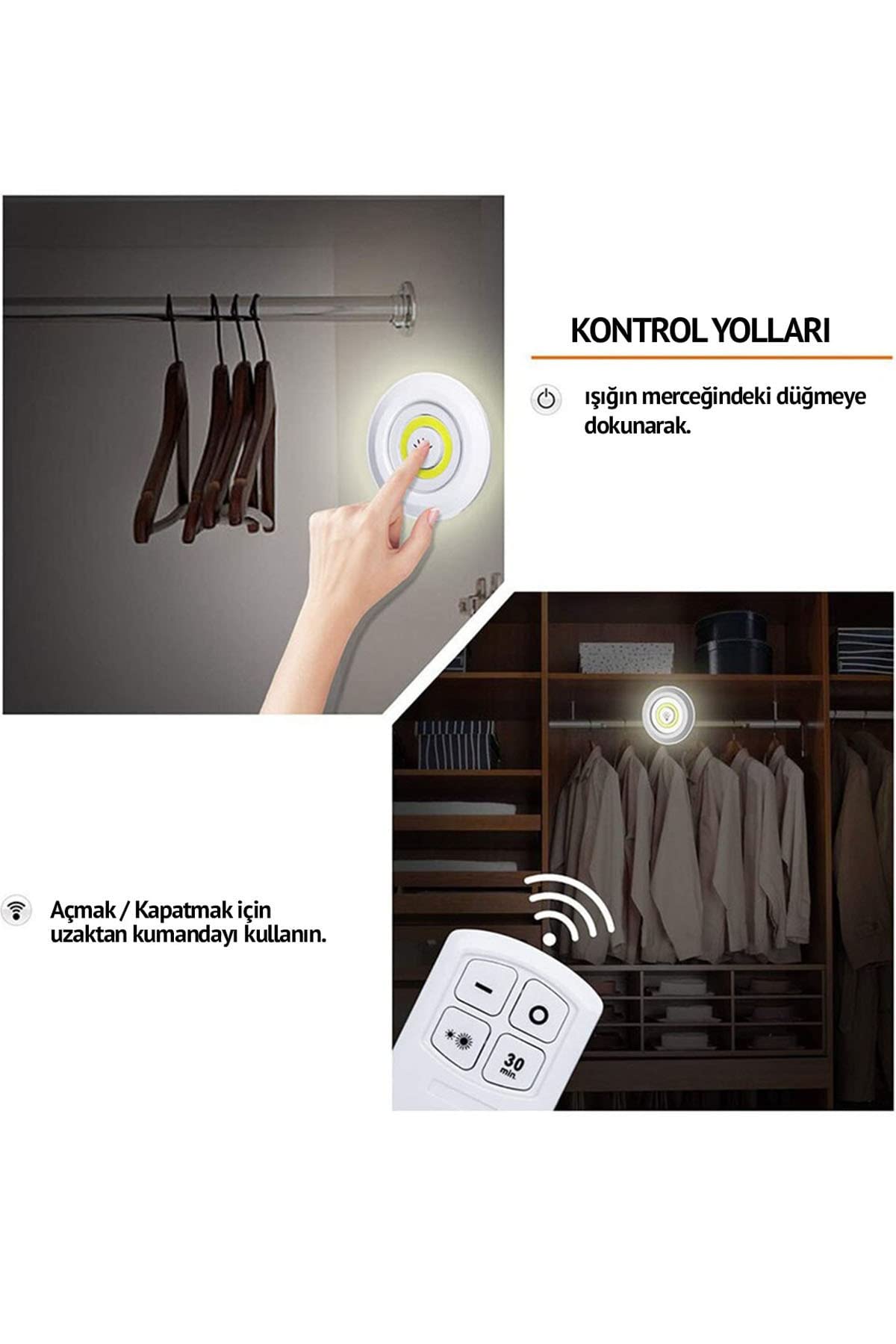 Mobee Uzaktan Kumandalı Yapışkanlı 3'lü Led Spot Lamba