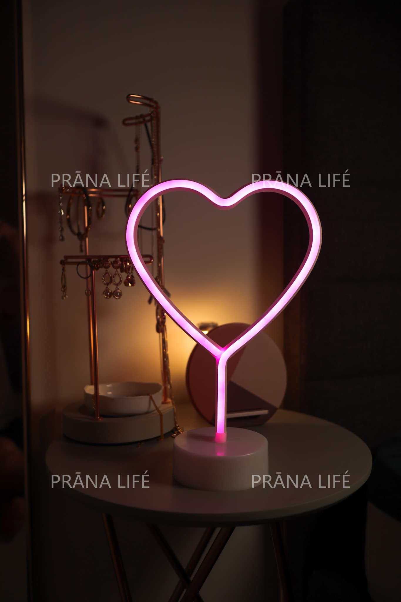 PRĀNA LIFÉ LED Decorative Pink Neon Heart Light with Base, Pink Heart - Image 3