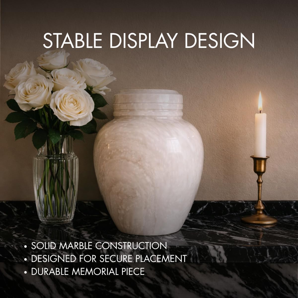Deering Moments Marble Custom Engraved Cremation Memorial Urn for Human Ashes Adult Size, Personalized Decorative Genuine Marble Urn - Large (White)