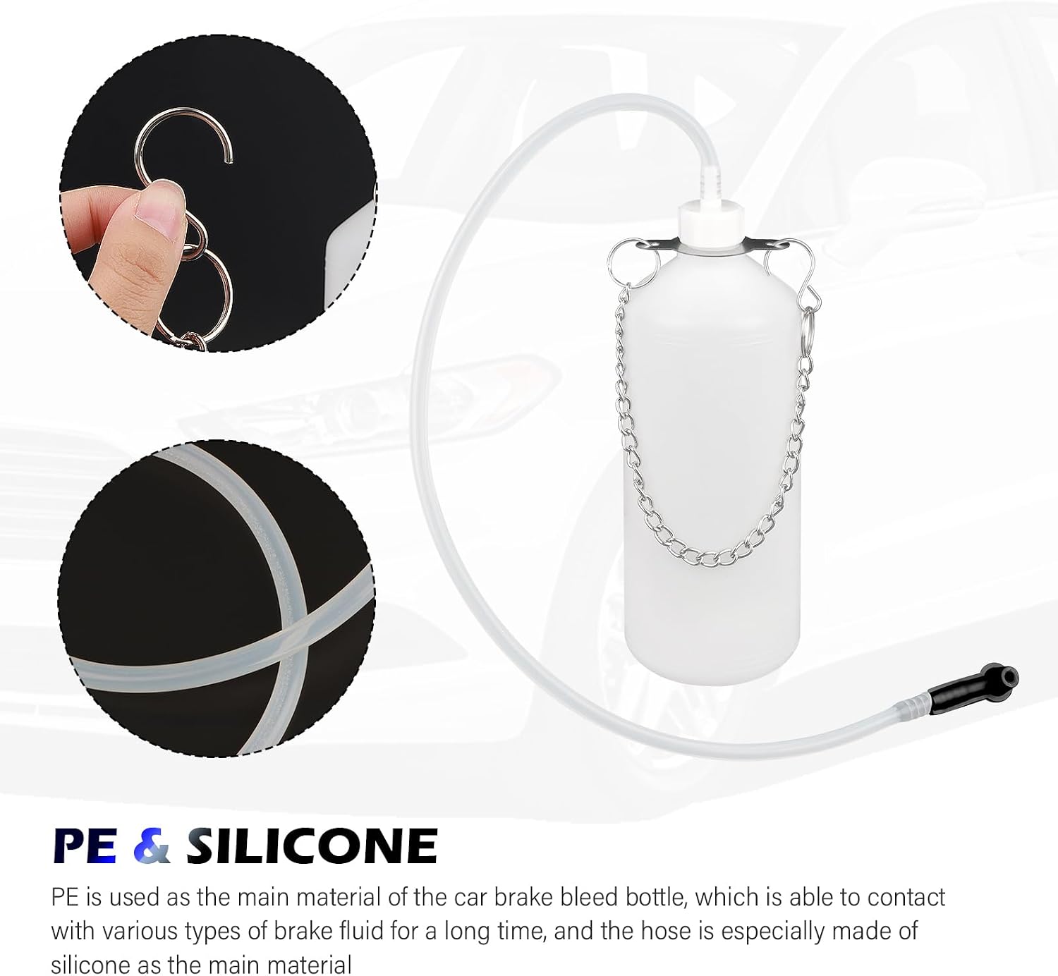 1L Car Brake Bleeder Bottle Kit with Chain & 23.62" Brake Bleeder Hose,Brakes Bleeders Kit for Vehicle System Maintenance,Hangable Car Brakes Fluid Bleeders Kits