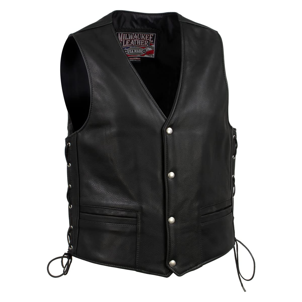 Milwaukee Leather Men's Black Premium Leather Motorcycle Biker Rider Vest Made in USA MLVSM - 3X-Large