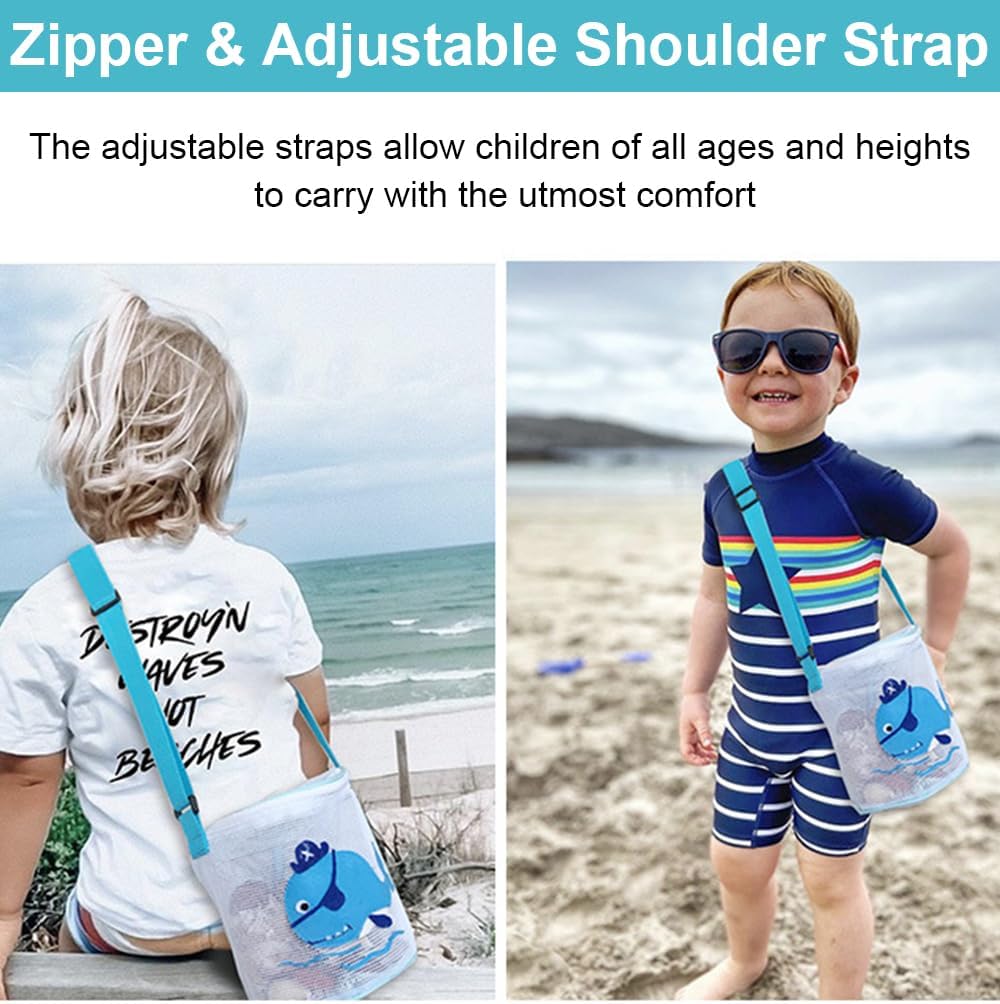 Mesh Bags with Zipper, Shell Bag with Zipper for Toys, Sand Bags for Toys, Beach Must Haves for Kids Beach Essentials