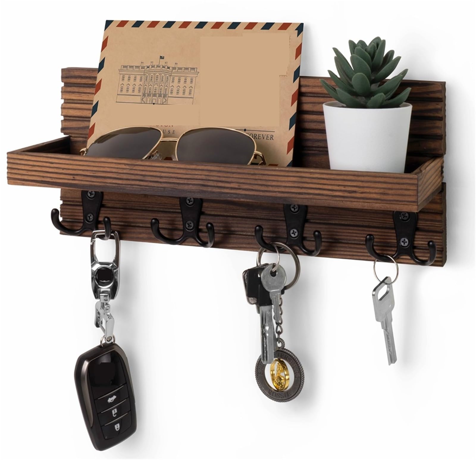 KIFSDLF Wooden Key Holder Entryway Mail Organizer Hooks