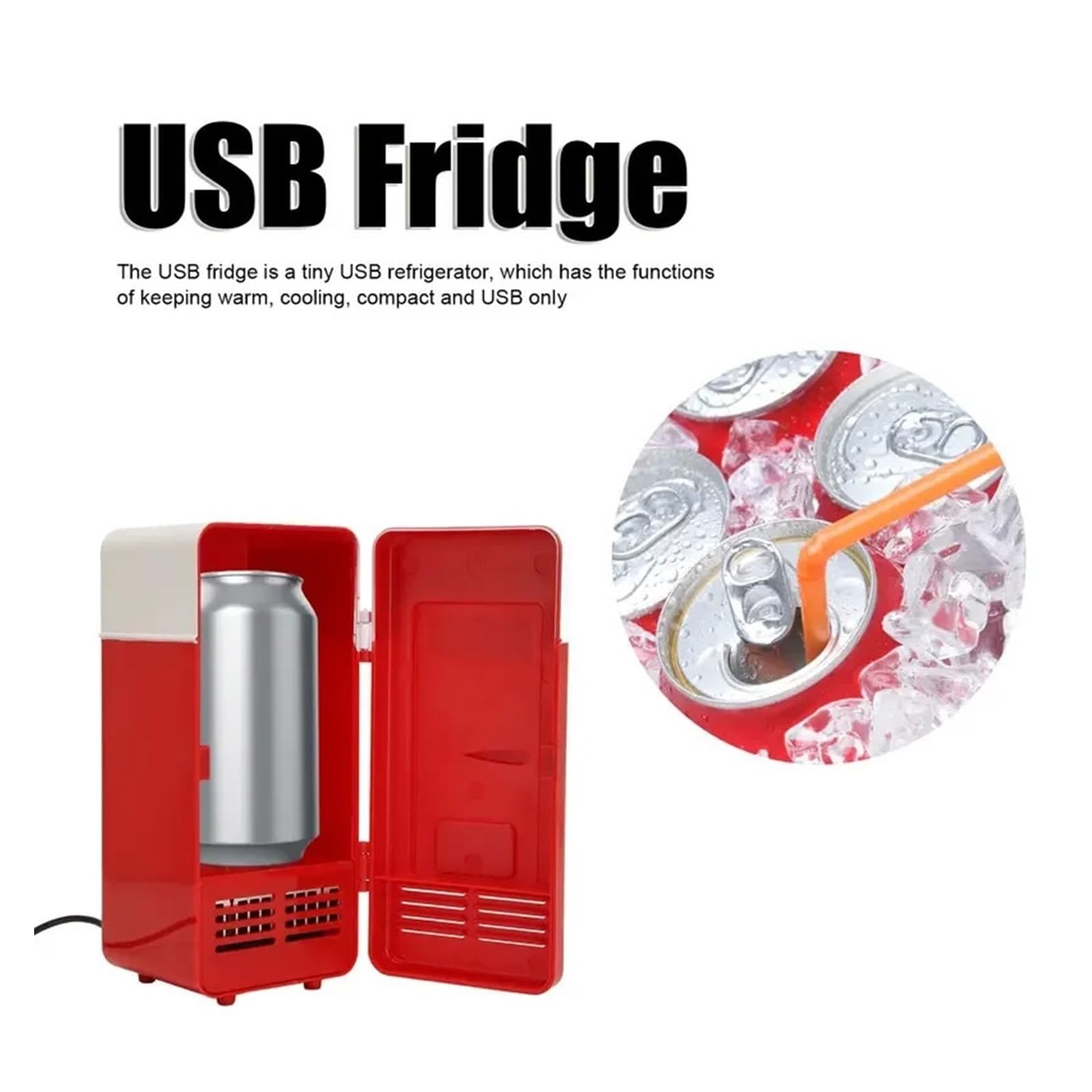 Mini refrigerador for automóvil con alimentación USB, refrigerador de Bebidas con Aislamiento, Ahorro de energía, refrigeración de semiconductores(Red)