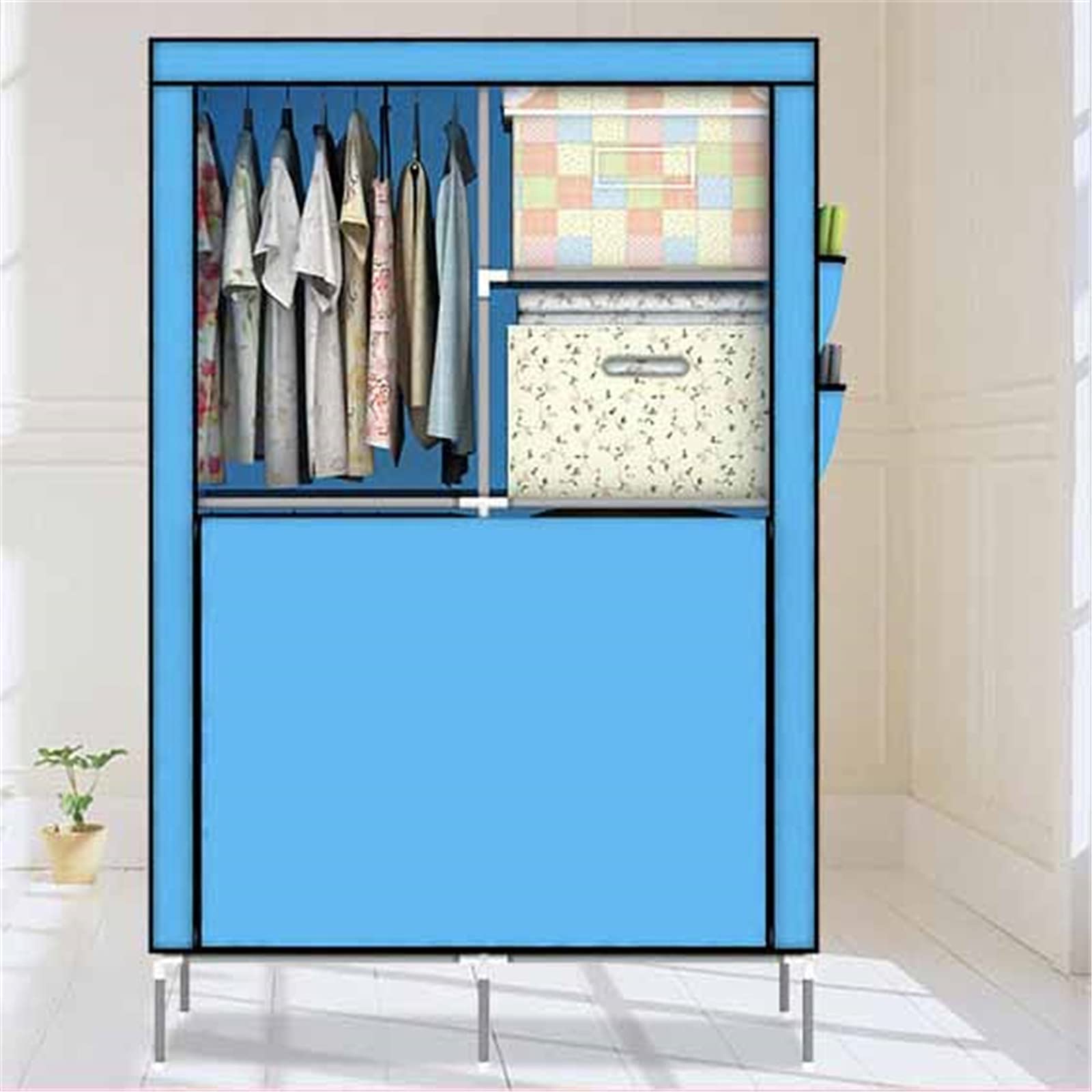 Armario Abierto, Almacenamiento Multifunción, Percha, Puerta Plegable, Armario, Diseño De Almacenamiento Dividido con Rieles para Colgar, Tela Impermeable 175 * 90 * 45 CM