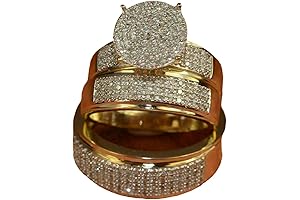 Exclusive 14K Yellow Gold Solitaire Diamond Bridal Wedding Band Set for Him and Her