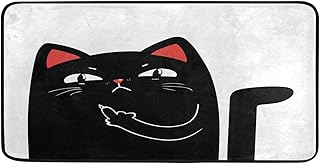 Middle Finger Kitchen Rugs Black Cat Bath Mat for Bathroom Absorbent Non Skid Washable Standing Floor Desk Mat Runner Carpet for Home Office Hallway Sink Stove Laundry 39X20 inches