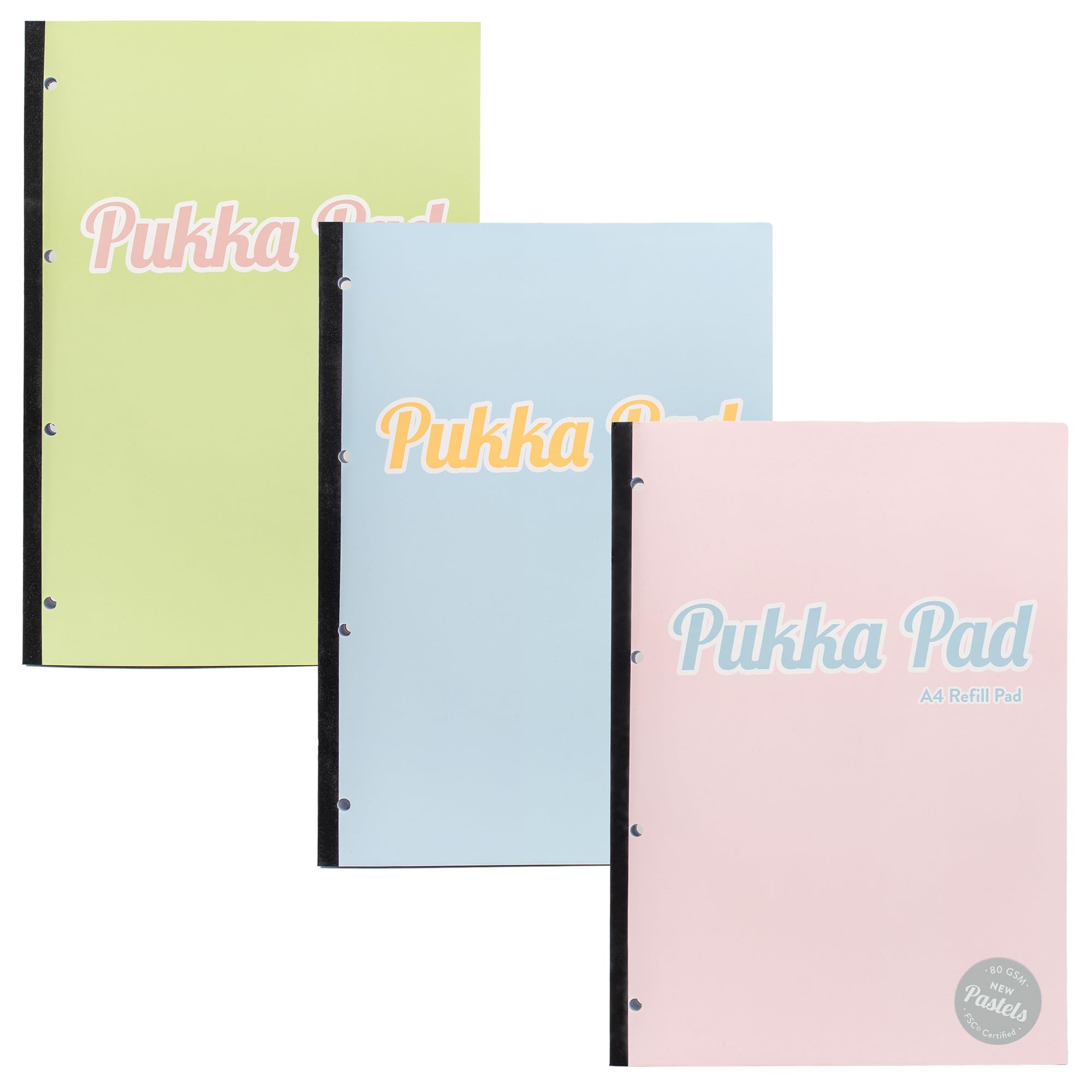 Pukka Pad Pastel A4 Refill Pads, Pack of 3 Tape-Bound, Easy Tear Notepads with 400 Pages, 200 Sheets of 80GSM
