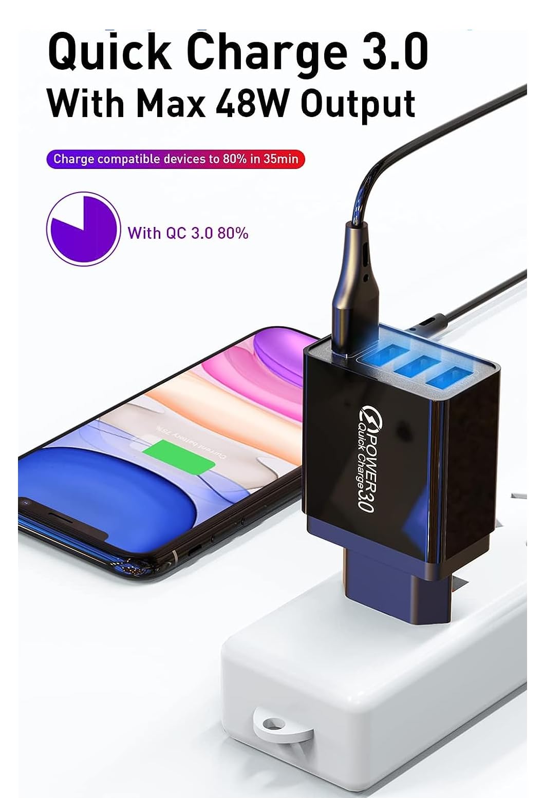 Caricatore USB, P37 Caricabatterie Muro Multiplo Carica Rapida, Quick Charger 3.0 40W 6A 4 Porte Alimentatore Presa da Parete Ricarica Rapida QC 3.0 per Samsun, Xiaomi, Realme, Huawei, Oppo