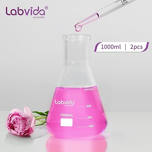 Miniatura 9 de Labvida 6 frascos Erlenmeyer de vidrio de boca estrecha, vol.3.4fl oz, borocilicato 3.3 con graduación impresa, LVC009