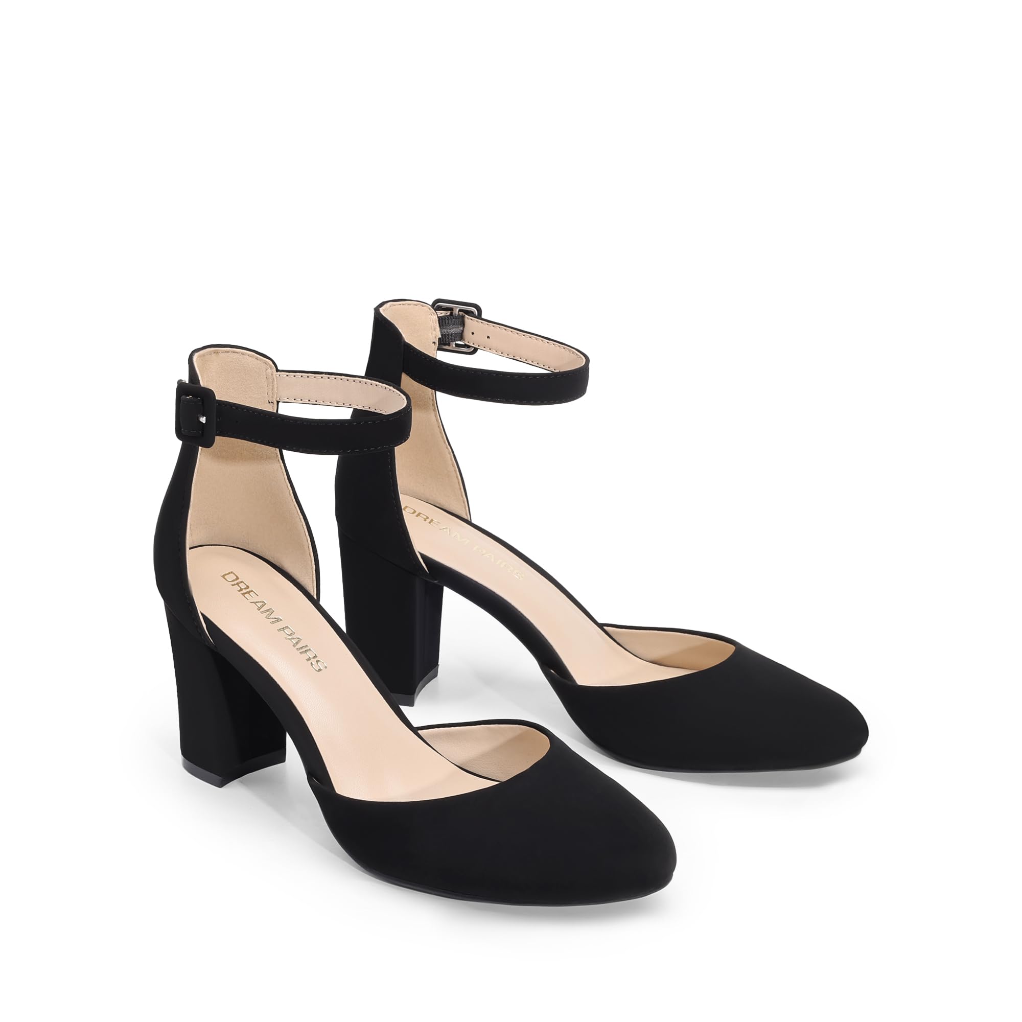 DREAM PAIRS Damen Pumps High Heels Brautschuhe mit Blockabsatz und Knöchelriemen